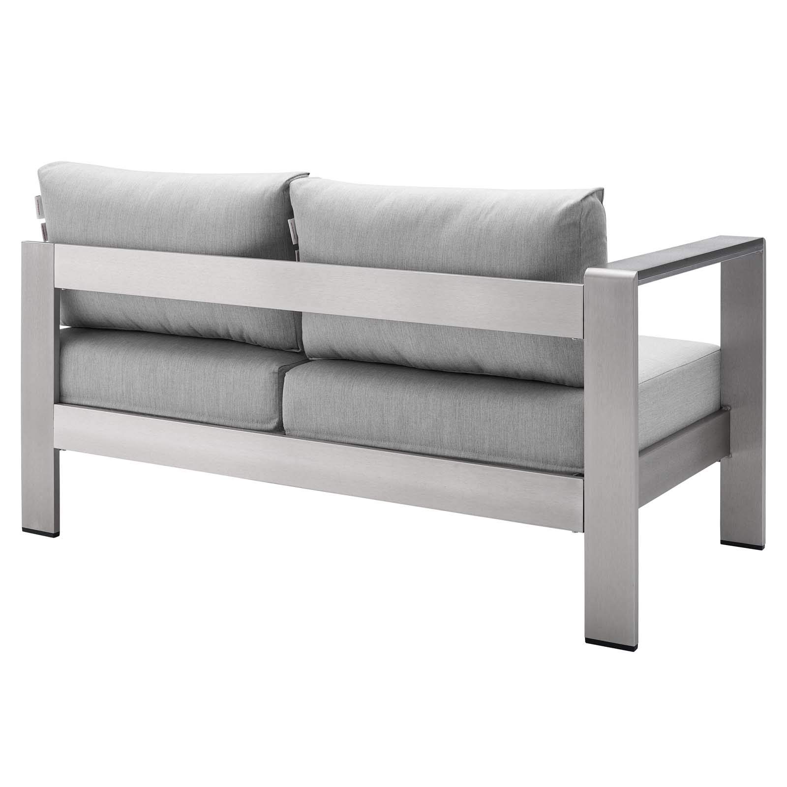 Modway Shore Sunbrella® Fabric Aluminum Outdoor Patio Left-Arm Loveseat in Silver Gray - Waterproof & UV Resistant for Poolside, Garden & Backyard Relaxation