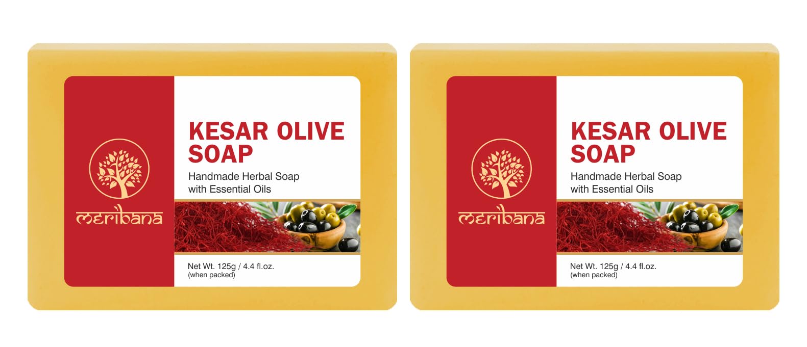 MeriBana Handmade Saffron Olive Oil Soap (2 x 4.4 oz) - Natural Moisturizing & Exfoliating Bar for Dry Skin - Perfect for Daily Face & Body Care, Spa Day & Gift Sets
