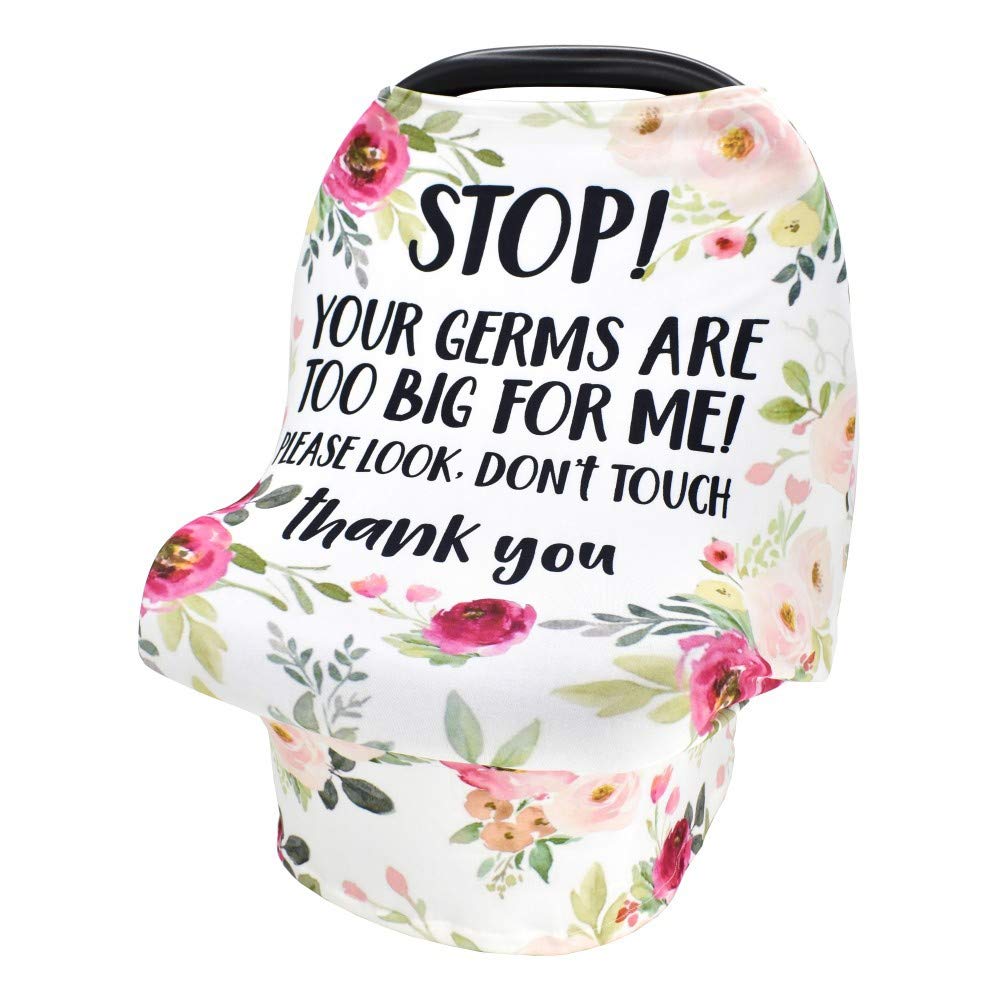 Breastfeeding Cover with No Touching Sign - Soft Stretchy Nursing Scarf for Baby Car Seat, Stroller & Shopping Cart - Breathable Infant Canopy Cover (Floral Print) - Perfect for Nursing in Public & On-the-Go Parenting