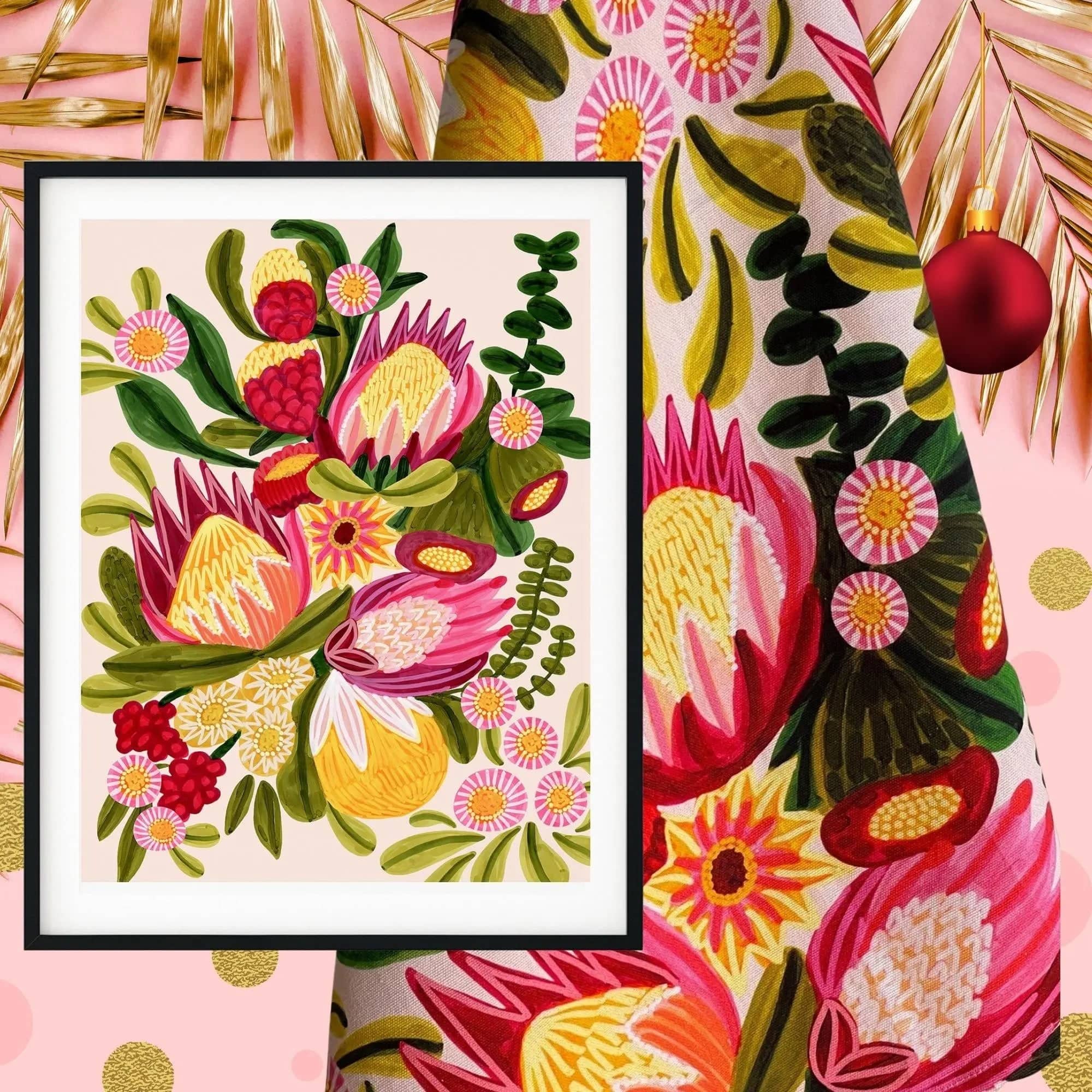 Festive Proteas Botanical Wall Art Gift Set - Elegant Floral Home Decor for Living Room, Bedroom & Office - Perfect Housewarming, Wedding & Birthday Present