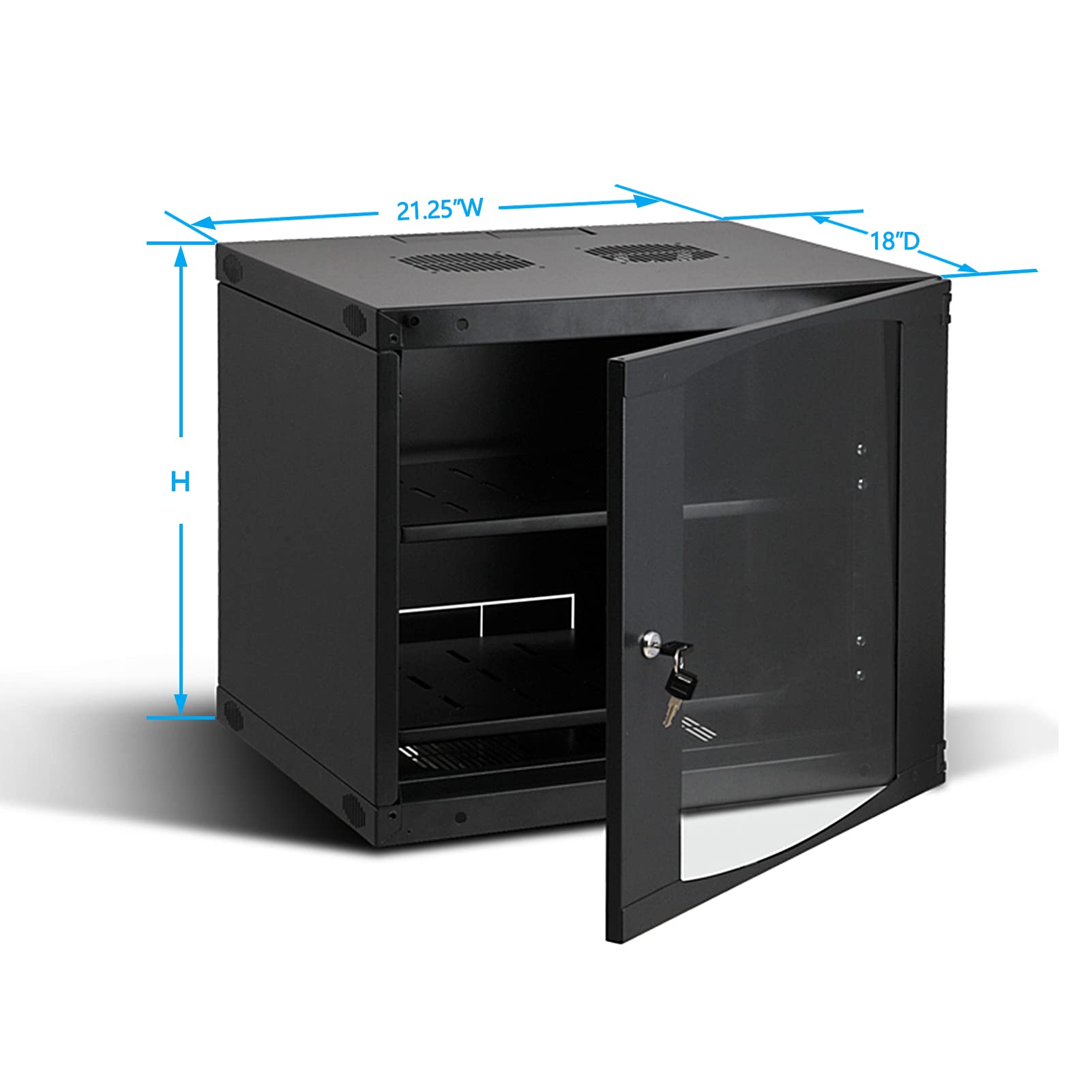 9U Wall Mount Network Server Cabinet Rack Enclosure - 450mm Deep with Plexiglass Door Lock & Cantilever Shelf | Ideal for Home Office, Data Centers & IT Closets | Durable Steel Construction for Secure Equipment Storage