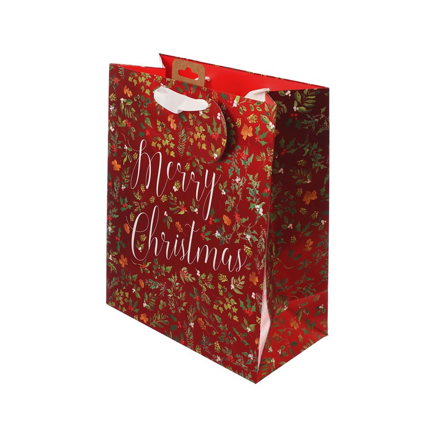 GLICK Christmas Paper Gift Bags Large Size with Festive Foliage Design - Perfect for Holiday Gift Wrapping, Party Favors & Seasonal Decorations