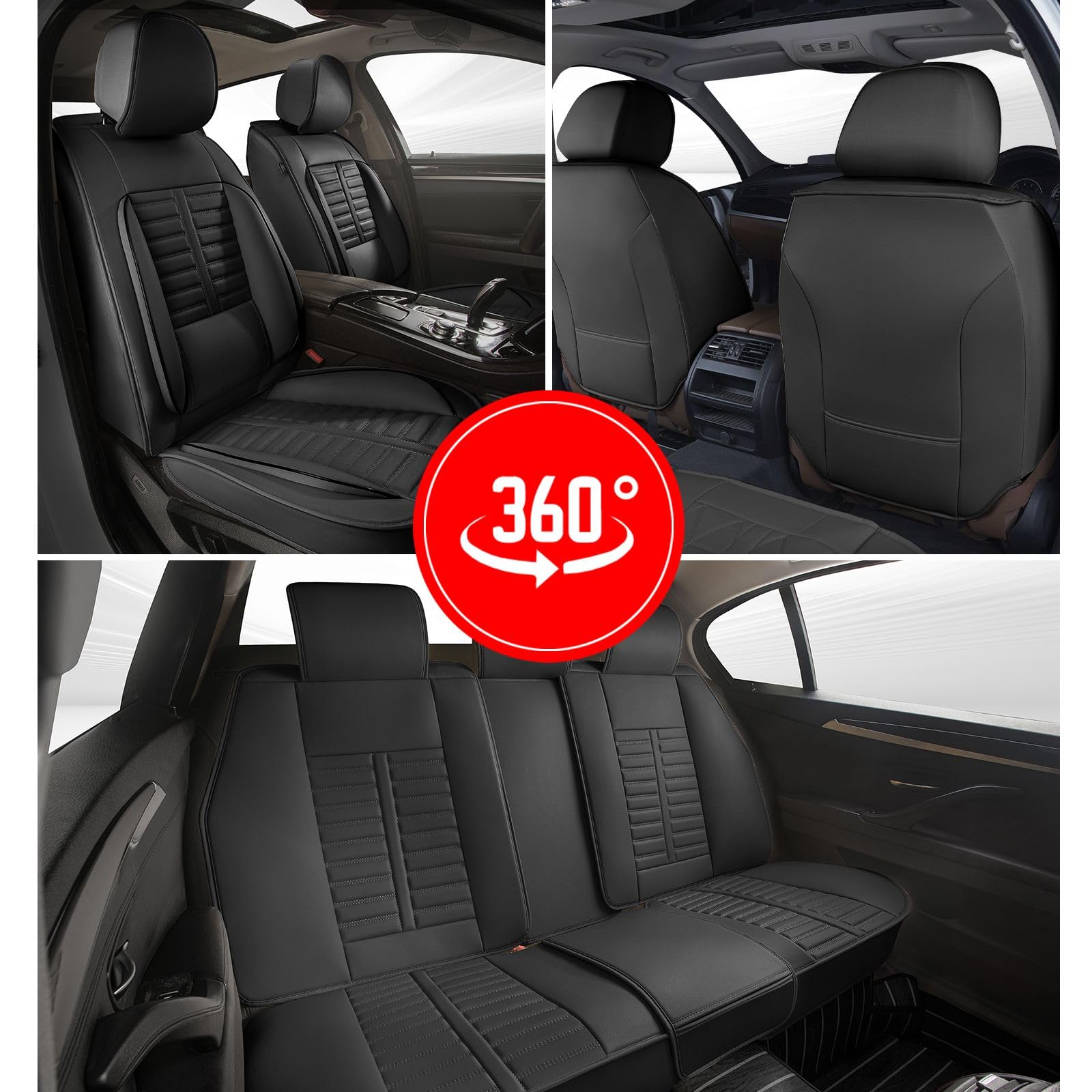 Premium Leather Car Seat Covers for Nissan Rogue 2010-2025 - Full Set 5-Seat Black Auto Seat Protectors with Lumbar Support | Perfect for Road Trips, Daily Commutes & Vehicle Interior Protection