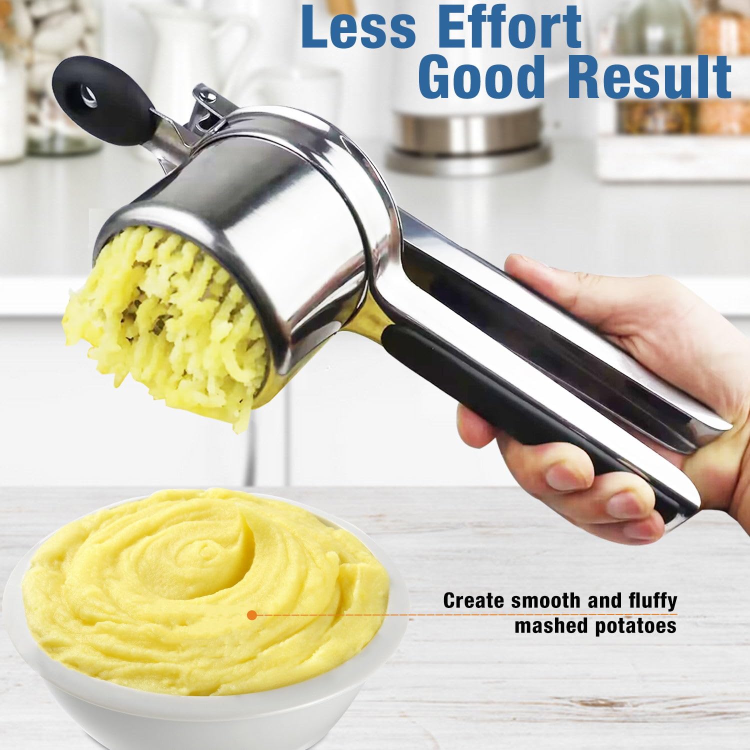 Premium AIDOIT 15oz Stainless Steel Potato Ricer & Masher - Heavy Duty with 3 Interchangeable Discs for Smooth Mashed Potatoes, Baby Food & Fruit Press - Perfect for Kitchens, Restaurants & Meal Prep