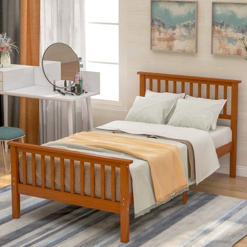 Solid Oak Wood Bed Frame Twin Size - Heavy Duty 300lb Capacity Platform Bed with Headboard & Footboard, No Box Spring Needed - Perfect for Kids' Rooms, Guest Bedrooms & Small Spaces