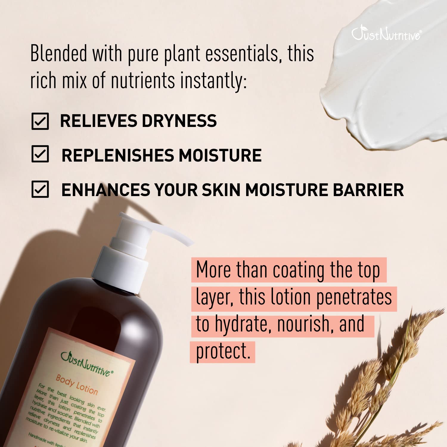 Just Nutritive Body Lotion with Tucuma Butter & Black Currant Seed Oil - 16oz Deeply Nourishing & Hydrating Moisturizer for Dry, Sensitive Skin - Perfect for Daily Use, After Shower & Nighttime Skincare Routine