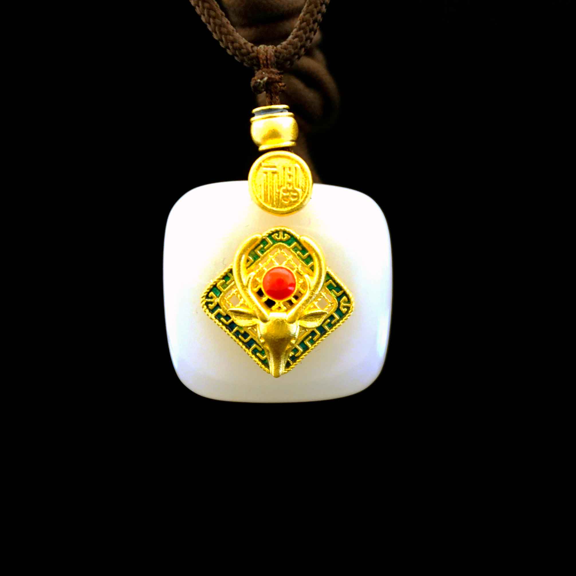 24K Gold Plated Nephrite Jade Necklace with Enamel - Elegant Handmade Jewelry for Women, Perfect for Weddings, Parties & Gifts