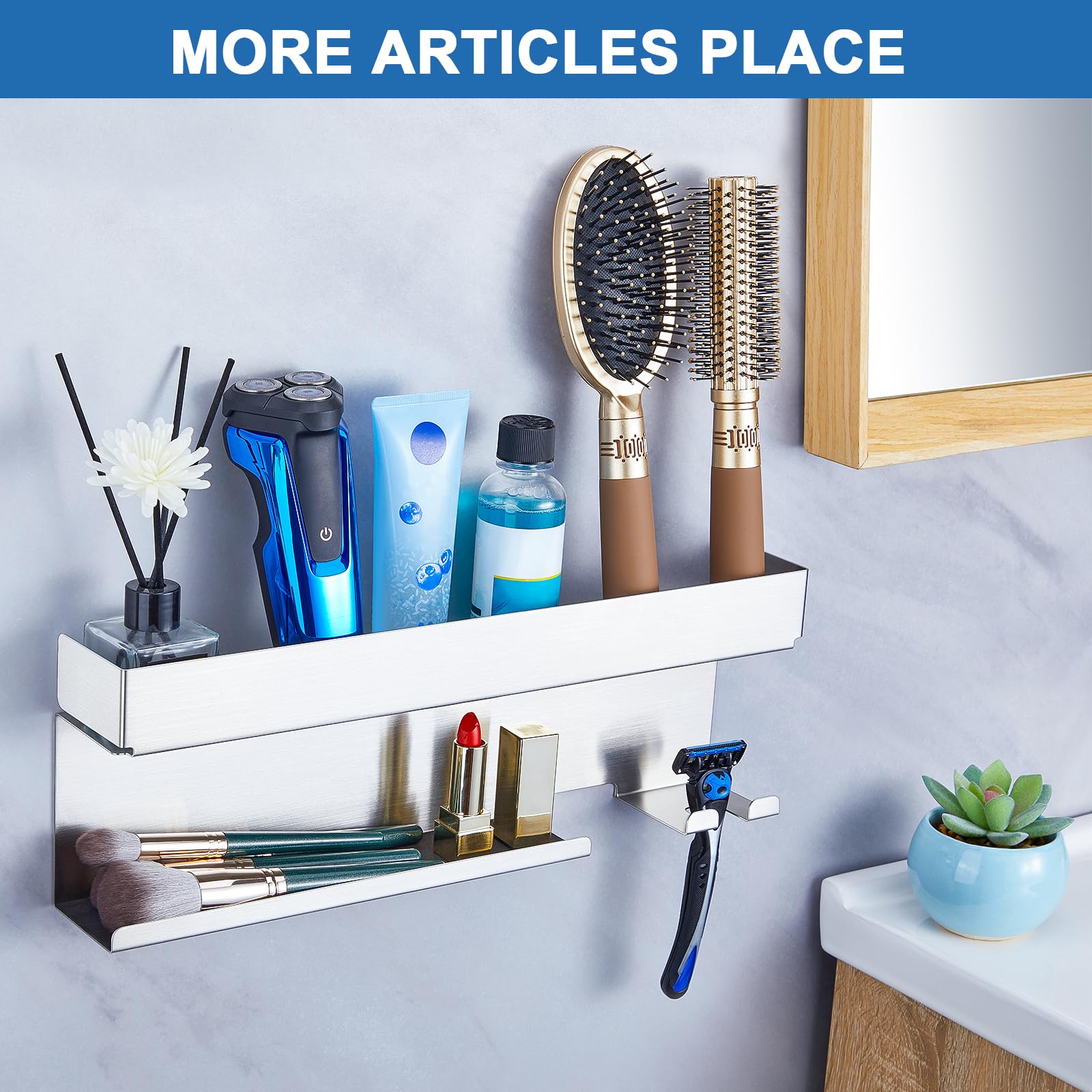Wall Mount Hair Dryer Holder & Organizer - Stainless Steel Blow Dryer & Straightener Storage - Bathroom Adhesive Mount for Hair Tools - Perfect for Salon, Bathroom & Home Organization