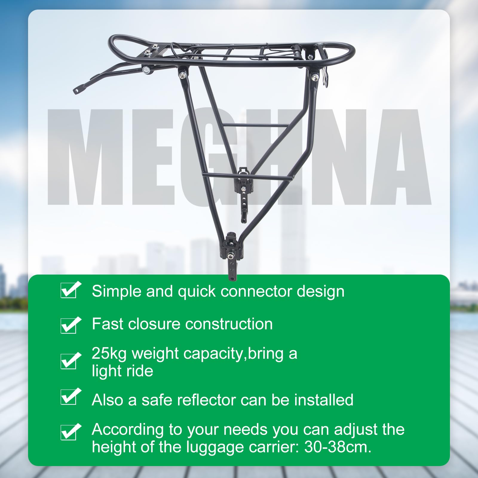 Lightweight Aluminum Rear Bike Rack - 55LB Load Capacity for Mountain & Road Bicycles (24