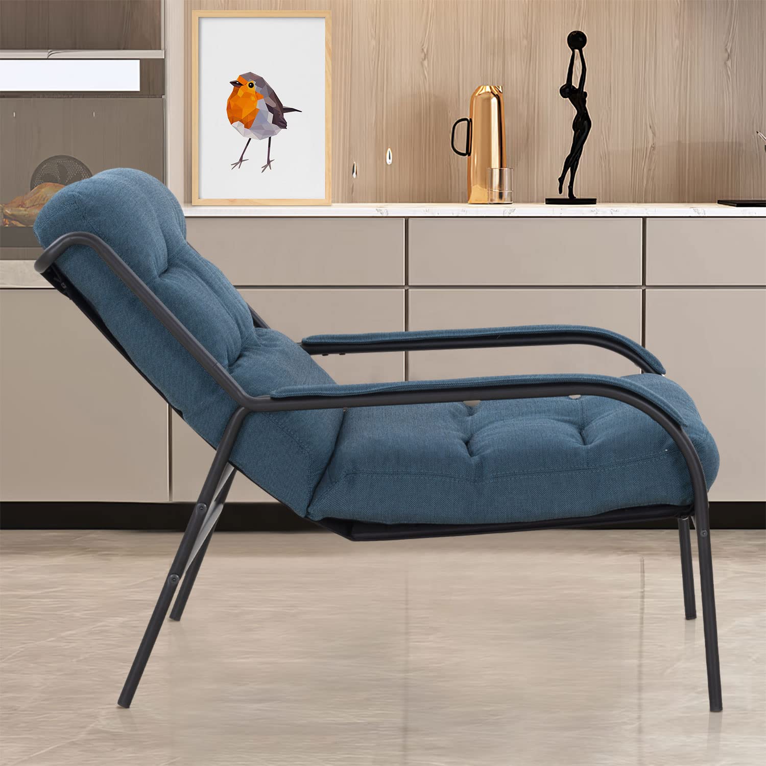 WILLIAMSPACE Navy Blue Upholstered Accent Chair - Comfortable Lounge Chaise with Arms for Living Room, Bedroom & Dorm - Plush Padded Cushion Sofa for Teens & Adults - Perfect for Reading, Relaxing & Lounging