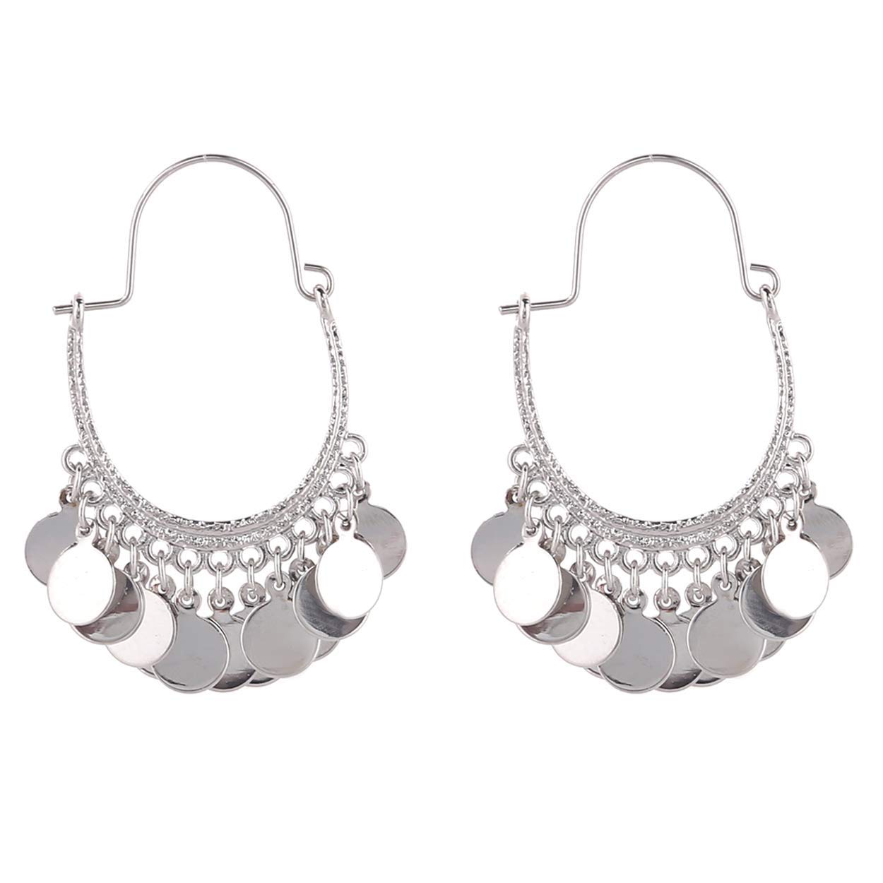 Boho Coin Dangle Hoop Earrings for Women - Lightweight Gold & Silver Bohemian Chandelier Drop Earrings - Round or V Shape Statement Jewelry - Gift Box Included - Perfect for Festivals, Parties and Boho Chic Outfits