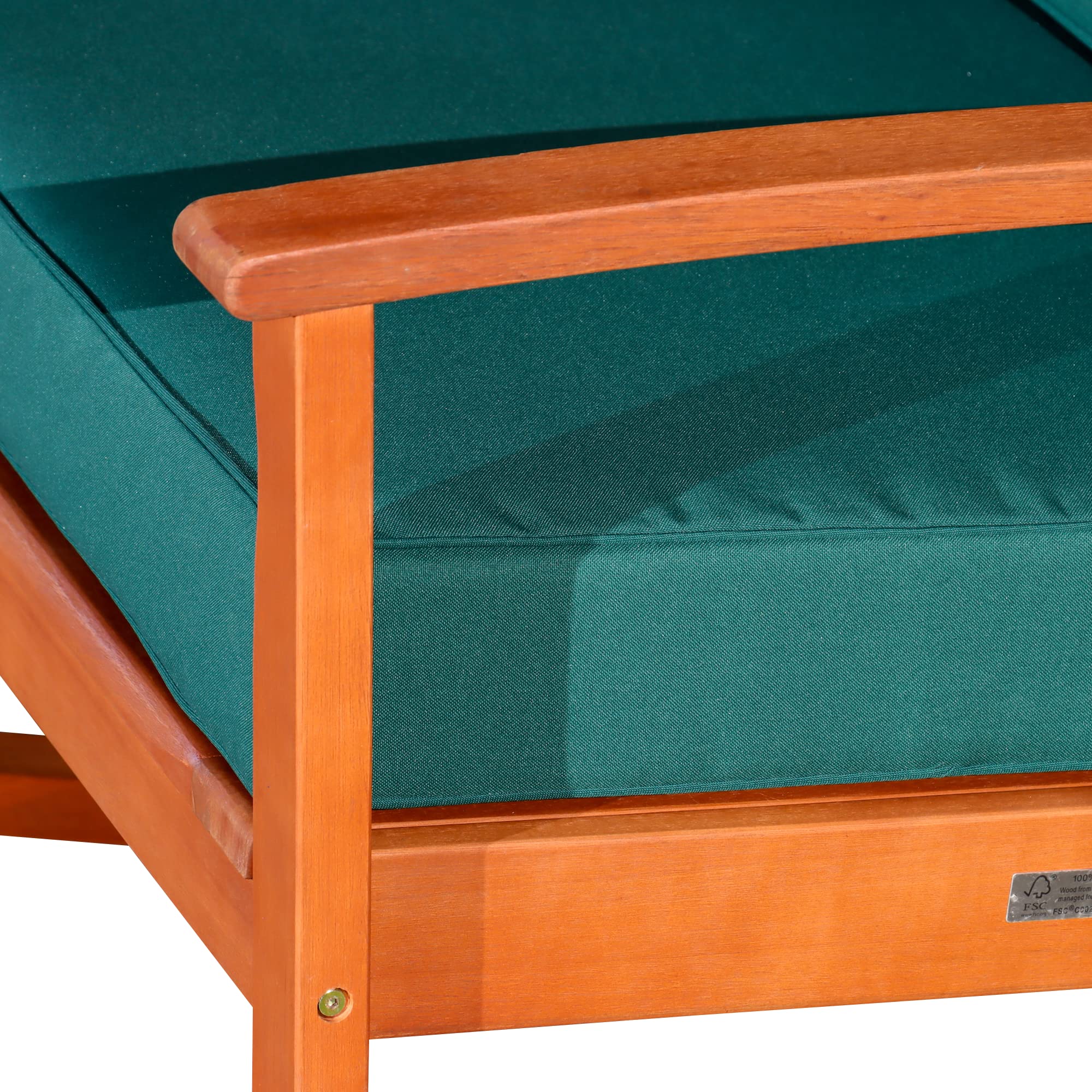 DTY Outdoor Living Longs Peak Deep Seat Eucalyptus Rocker - Natural Oil Finish with Dark Green Cushions | Patio, Garden, Porch Rocking Chair for Relaxation