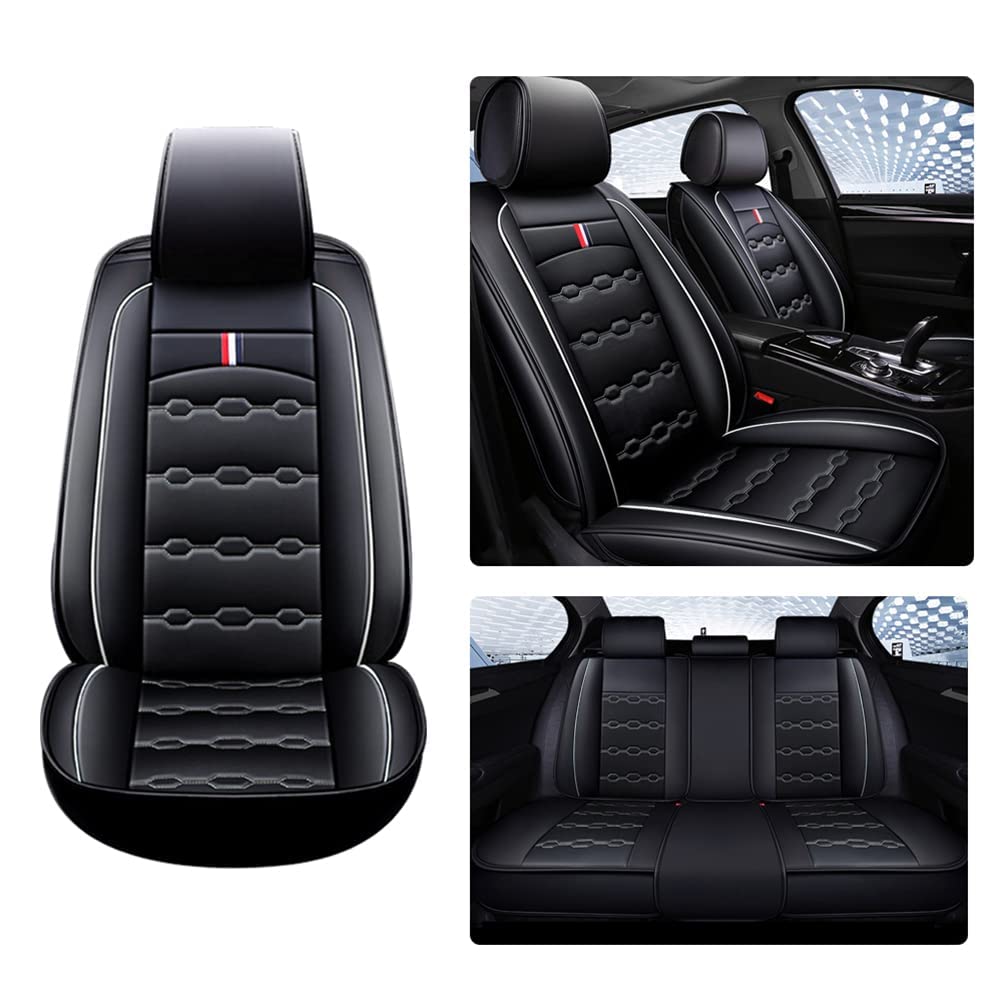 Premium Front & Rear Seat Covers for Ford Crown Victoria - Luxury PU Leather, Breathable & Comfortable (Black & White) - Perfect for Daily Commute, Road Trips & Car Protection
