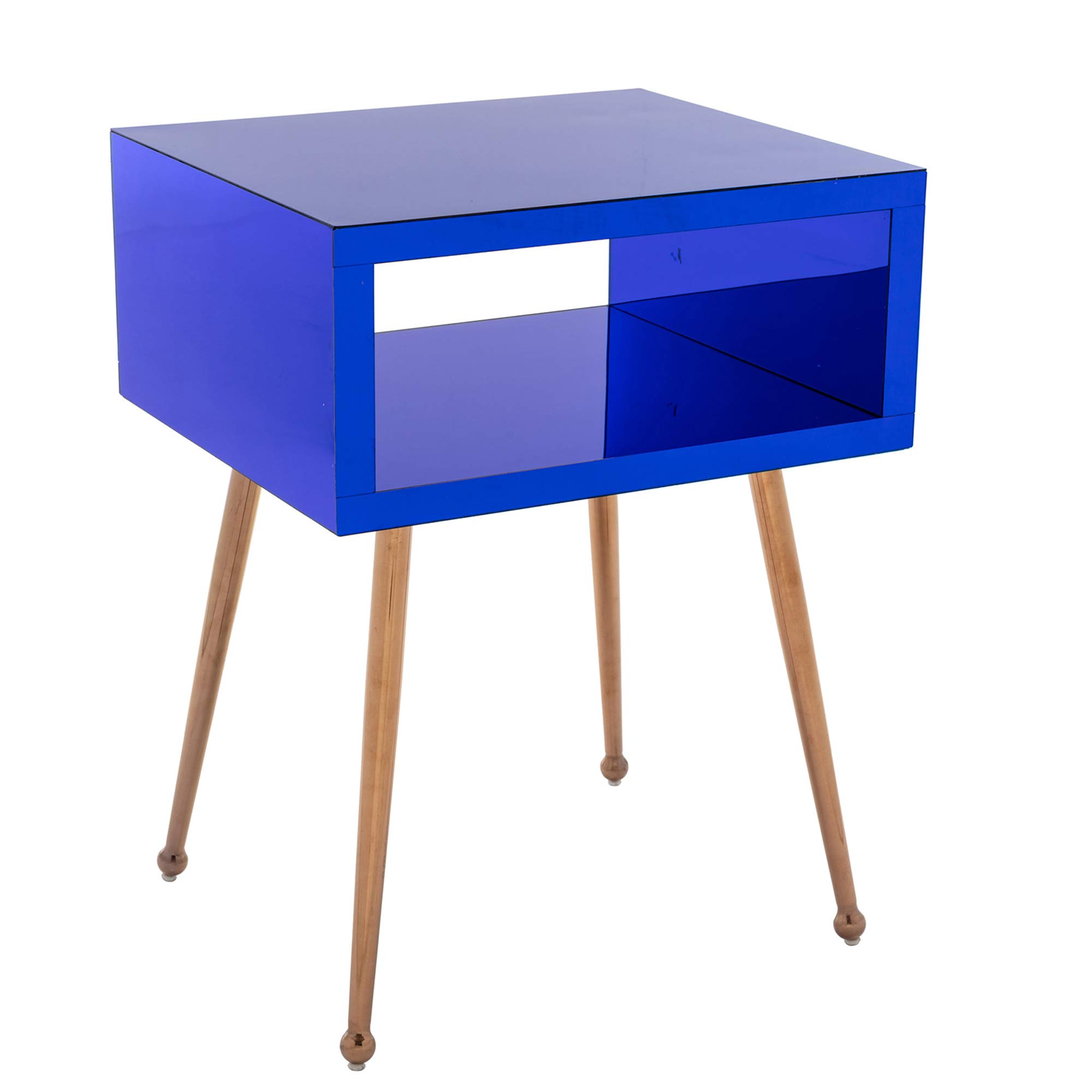 Modern Rectangular Nightstand with Mirror - Sturdy Bedside Table for Bedroom & Living Room, Simple Home Decor, Dark Blue - Perfect for Small Spaces, Apartments & Dorm Rooms
