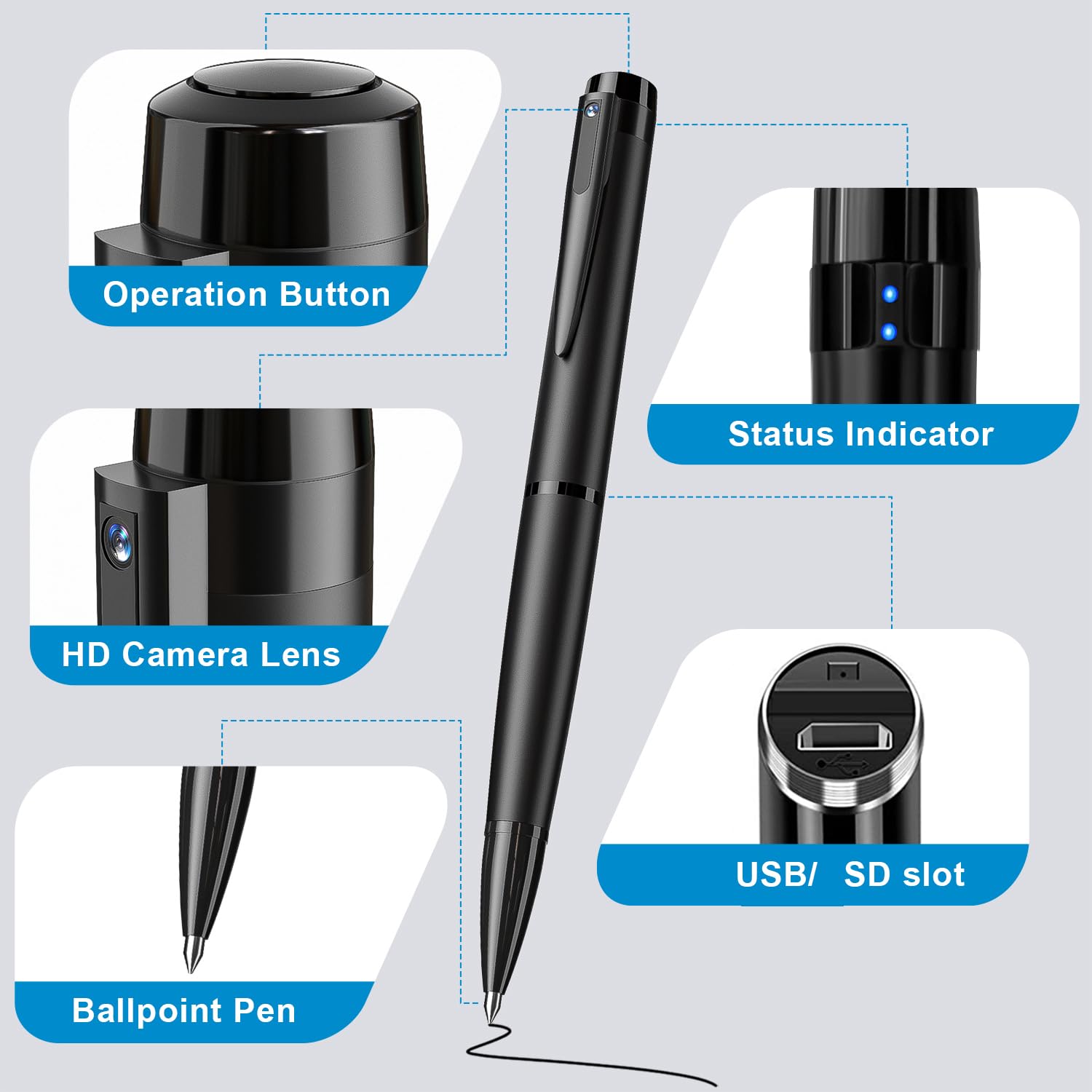 1080P Hidden Camera Pen with 64GB Storage - Mini Spy Camera with Motion Detection & Night Vision for Home Security, Office Monitoring, Baby/Nanny Cam (Black) | Ideal for Indoor Surveillance, Secret Recording & Evidence Collection