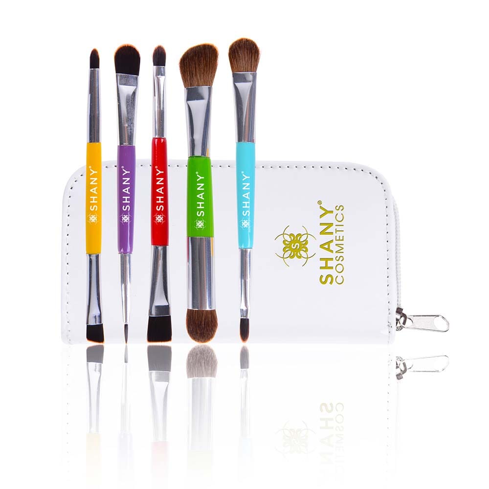 5-Piece Double-Sided Essential Makeup Brush Set with Travel Pouch - Perfect for Professional Makeup Artists & Travel Beauty Routine