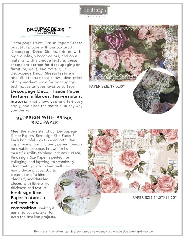 Premium Prima Decoupage Tissue Paper - Dark Lace Floral Design 19