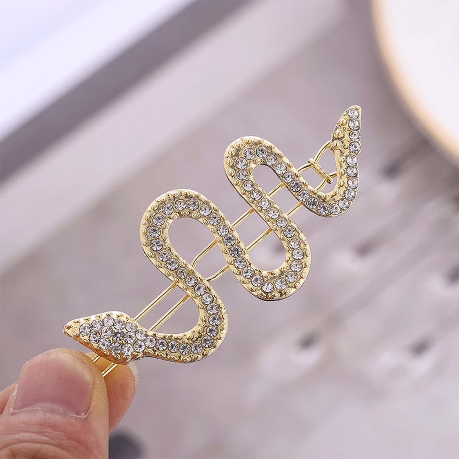 Boho Crystal Snake Hair Clip - Gold Rhinestone Pave Barrette Pin for Women & Girls | Elegant Side Hair Accessories for Weddings, Parties & Everyday Wear