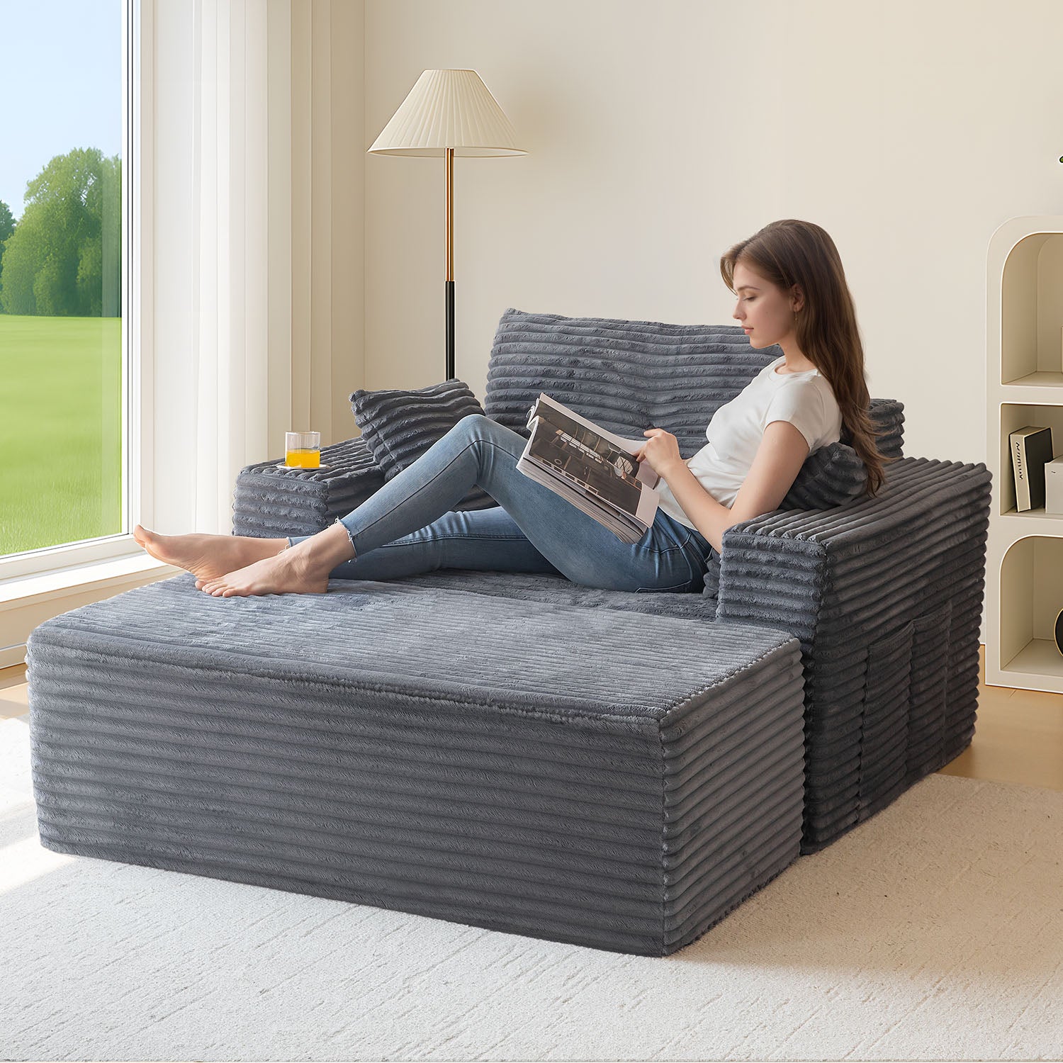 MAXYOYO 65x49 Oversized Chaise Lounge Sofa - Ultra Comfortable Cloud Couch with 3 Pillows, Dark Grey - Perfect for Living Room, Bedroom & Home Office Relaxation