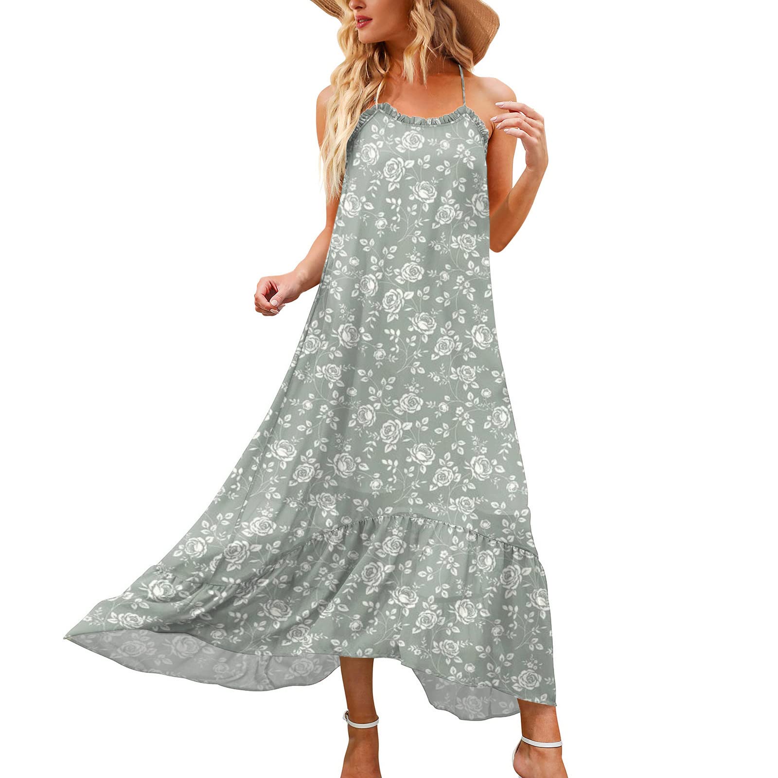 Stylish Strapless Floral Print Ruffle Maxi Dress for Women - Sleeveless Summer Beach Vacation Dress with Flowy Design | Perfect for Pool Parties, Tropical Getaways & Evening Events