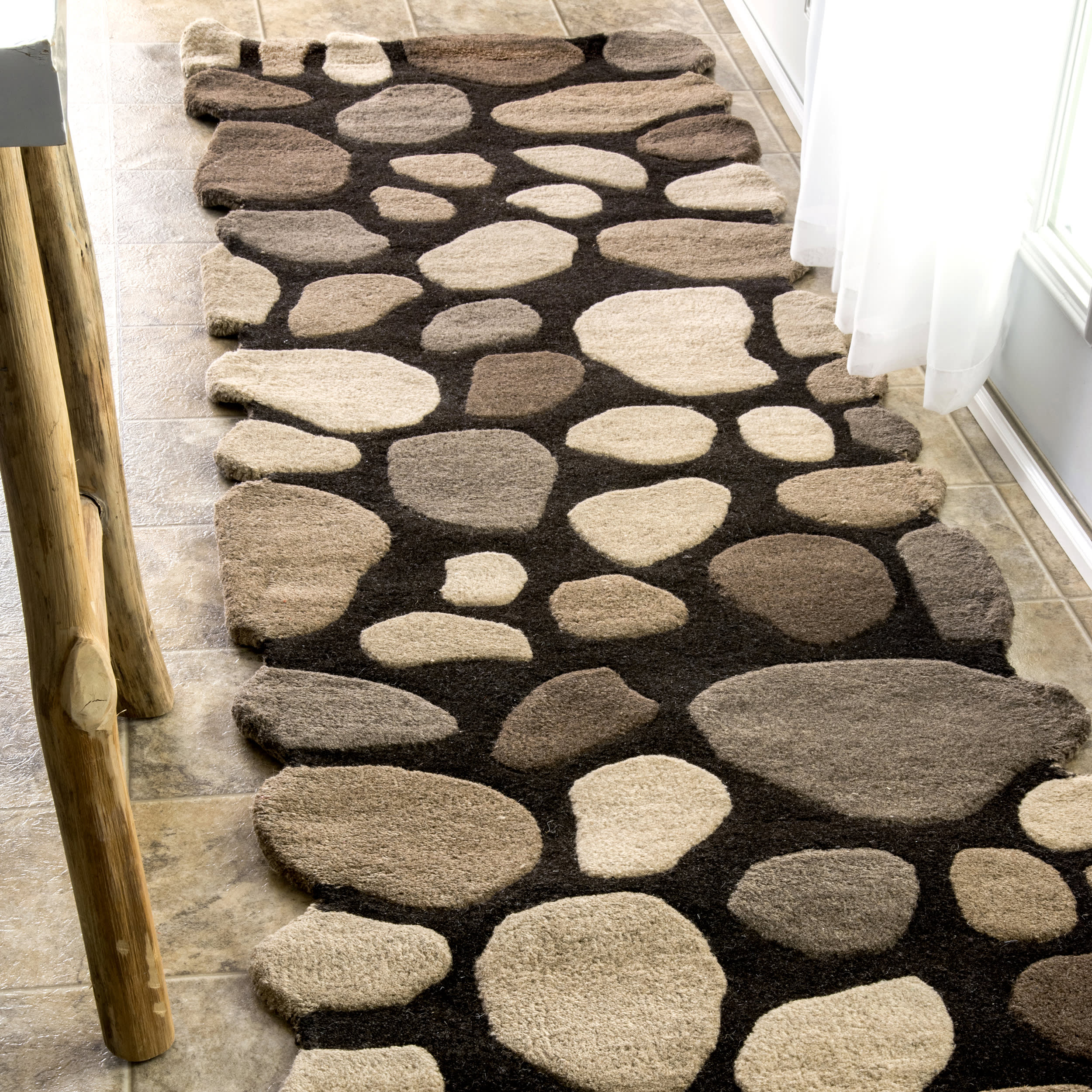 Handmade Contemporary Wool Pebbles Cobblestone Rug - Natural Fiber Area Rug for Living Room, Bedroom & Home Decor