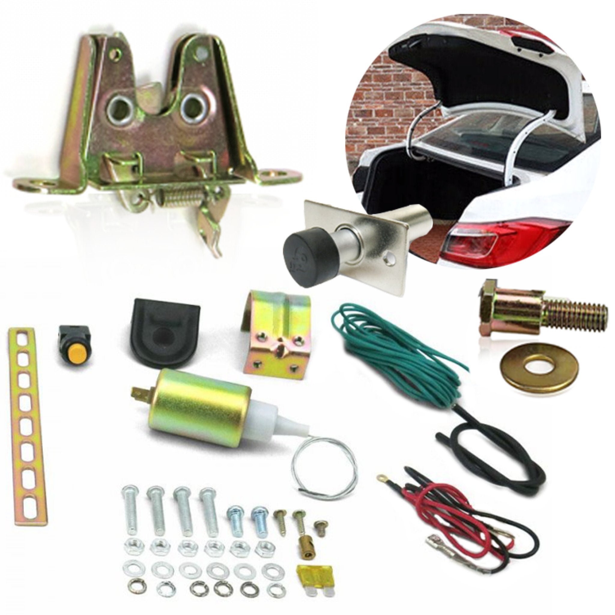 15lb Power Trunk Hood Hatch Gas Cap Kit with Solenoid Motor Latch & Door Popper - Universal Car Accessory for Easy Trunk Opening & Remote Control Convenience