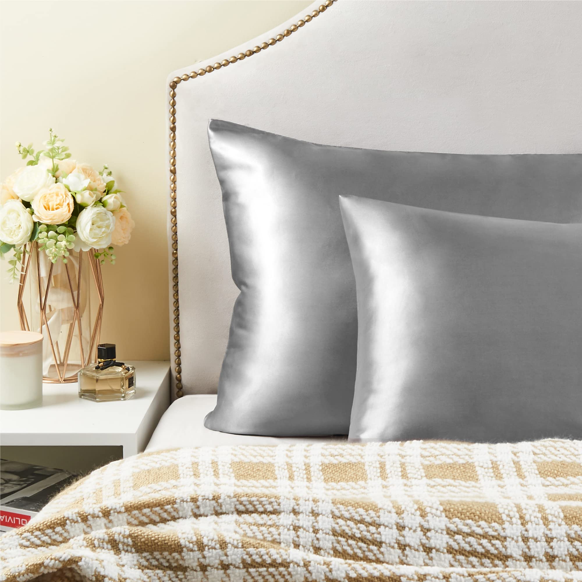 BEDELITE 2 Pack Satin Pillowcase with Zipper - Standard Size 20x26 Inches, Super Soft & Cooling Silk-like Pillow Cover for Women & Men | Perfect for Hair Care, Skin Protection & Better Sleep (Grey)