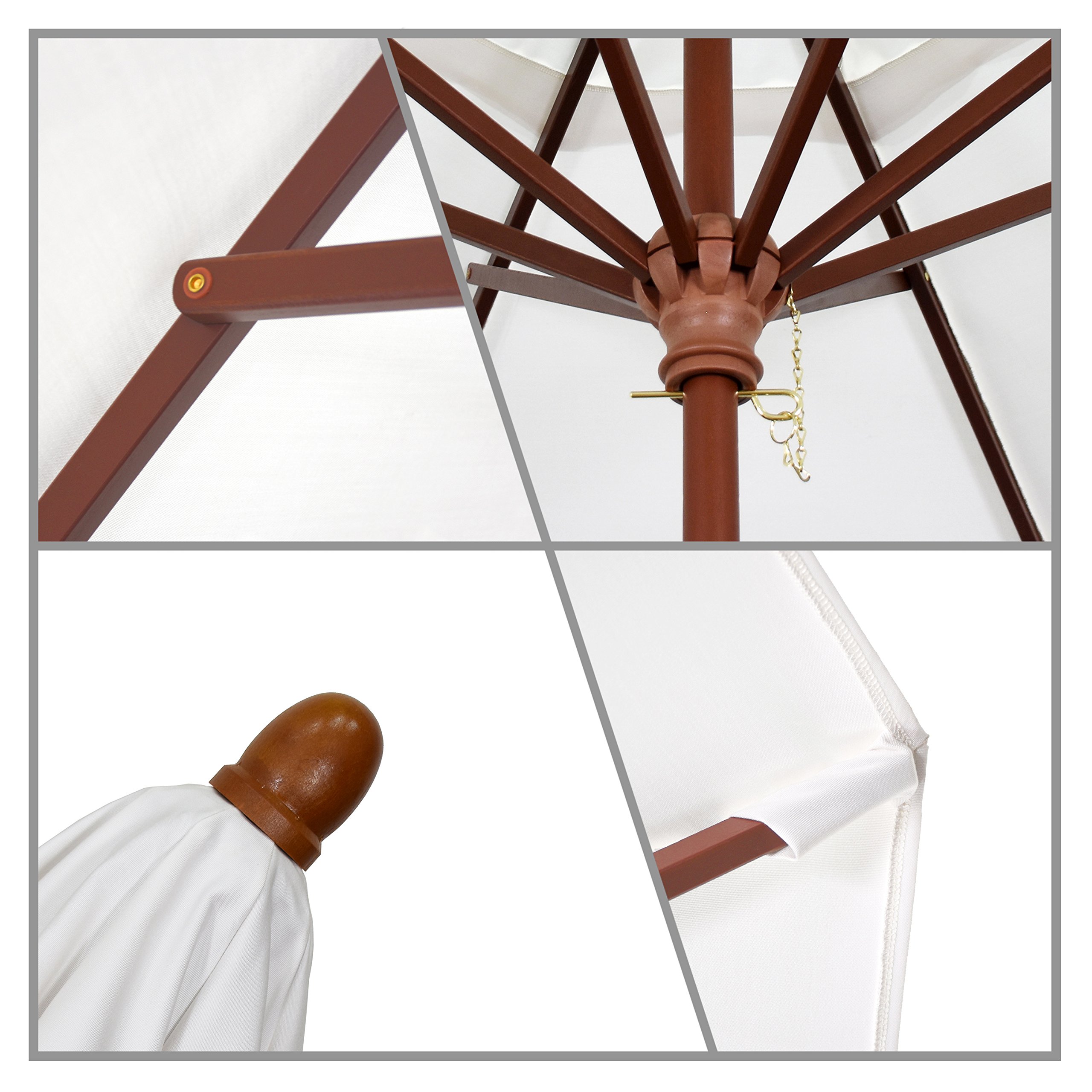 9' Round Hardwood Market Umbrella - Stainless Steel Push Open for Patio & Outdoor Dining