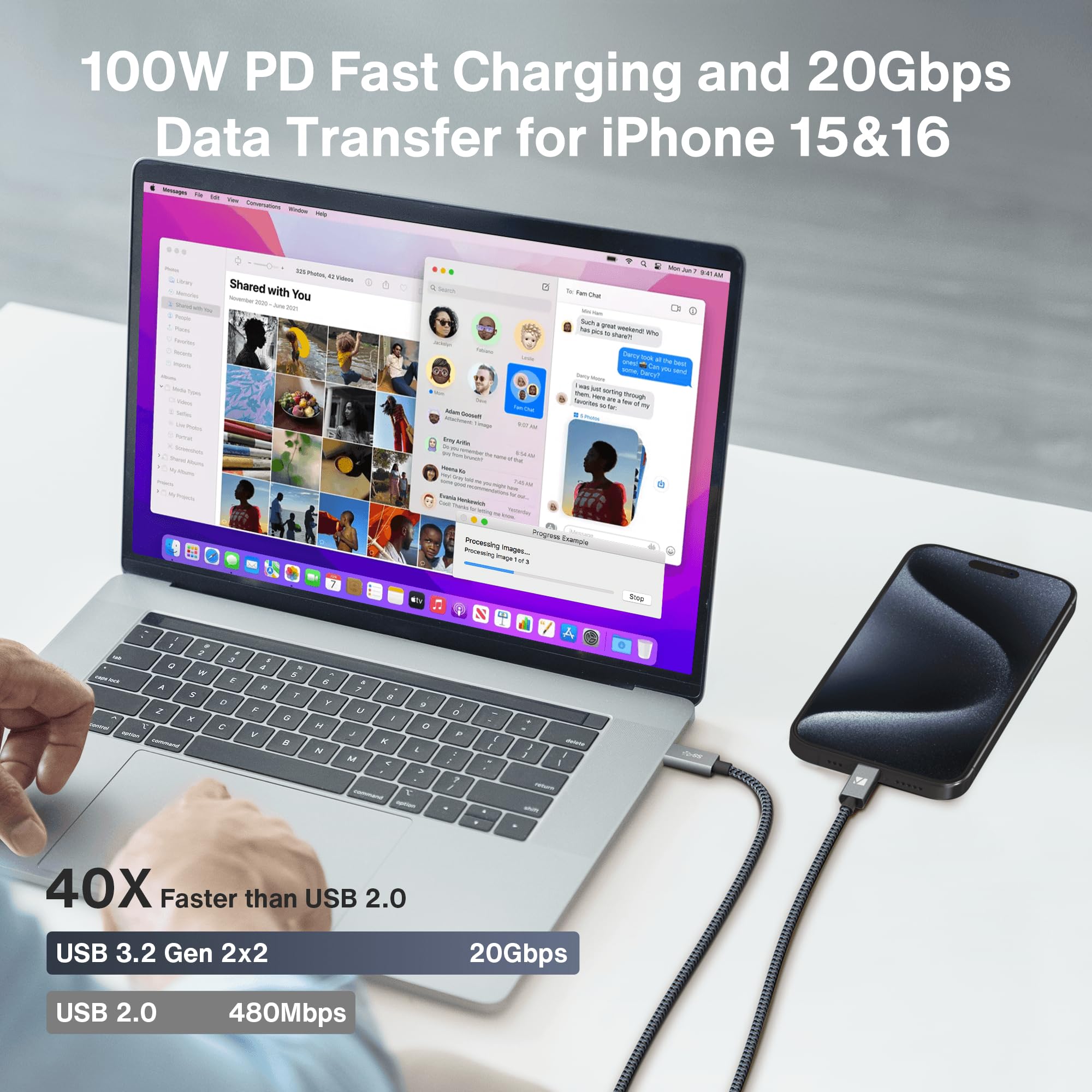IVANKY USB C 3.2 Gen 2 Cable 20Gbps 3.3ft - 4K USB C to USB C Fast Charging Cable 100W PD - Thunderbolt 3/4 Compatible Data Transfer Cable for iPhone 16 Series, MacBook Pro, iPad Pro - Perfect for High-Speed Charging & 4K Video Streaming