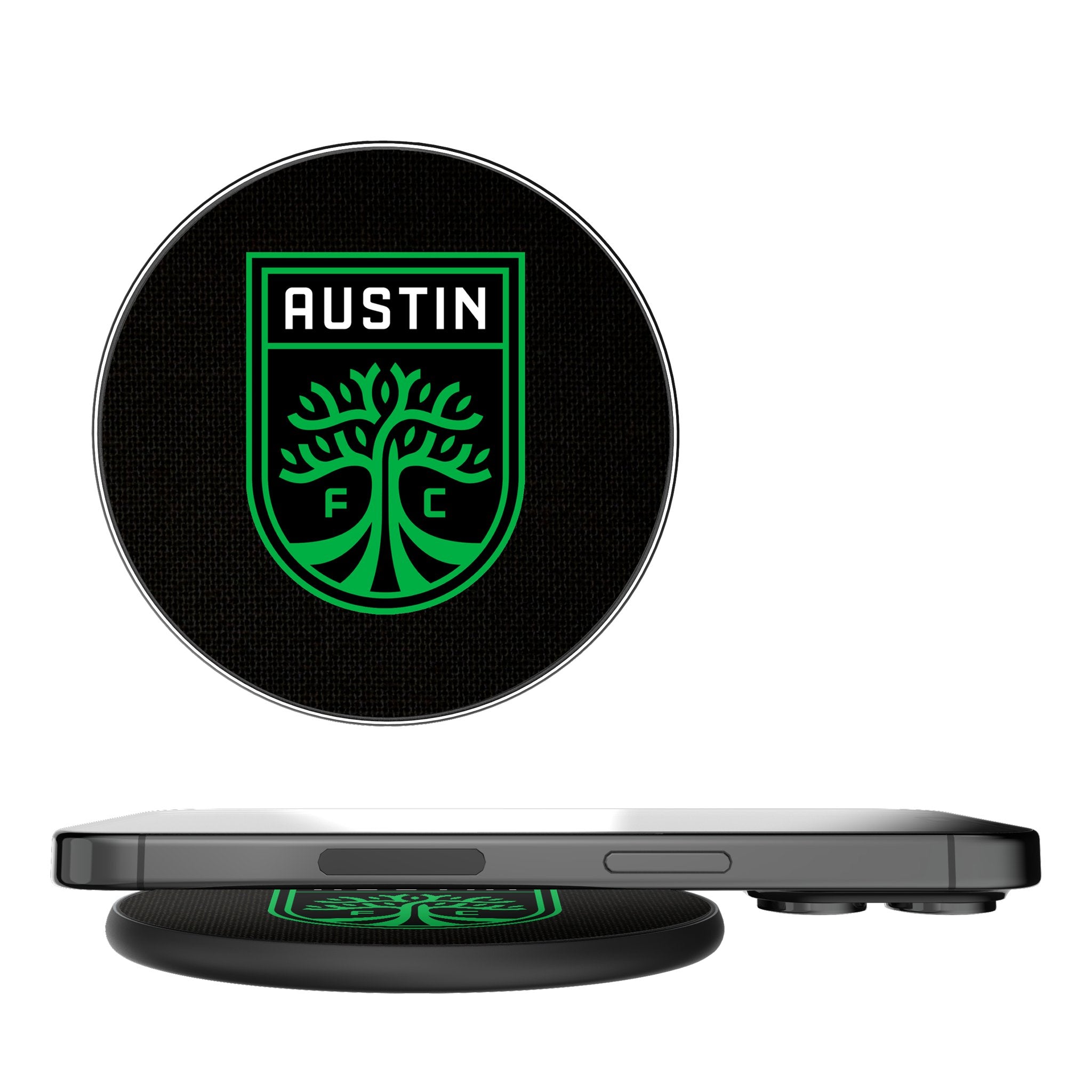 Austin FC Solid 15W Fast Wireless Charger with LED Indicator - Perfect for Home, Office & Car Charging | Compatible with iPhone, Samsung & Qi-Enabled Devices