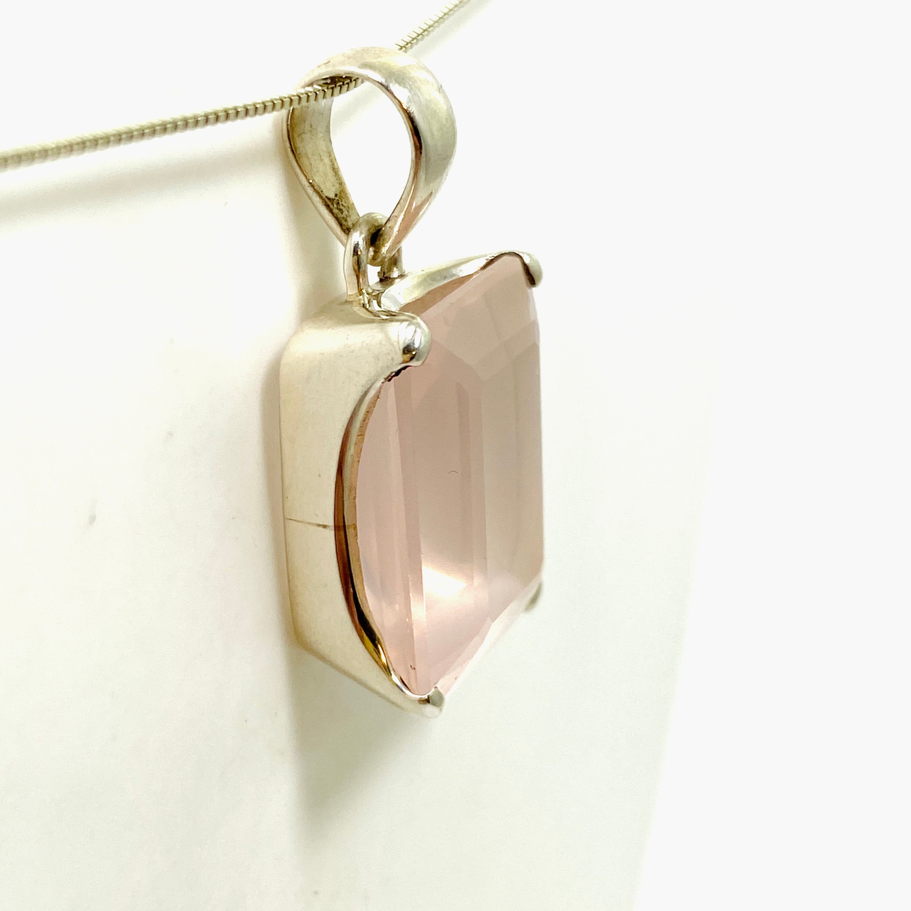 Rose Quartz Rectangular Faceted Pendant Necklace - Natural Healing Stone Jewelry for Women - Perfect for Meditation, Yoga & Spiritual Gifts