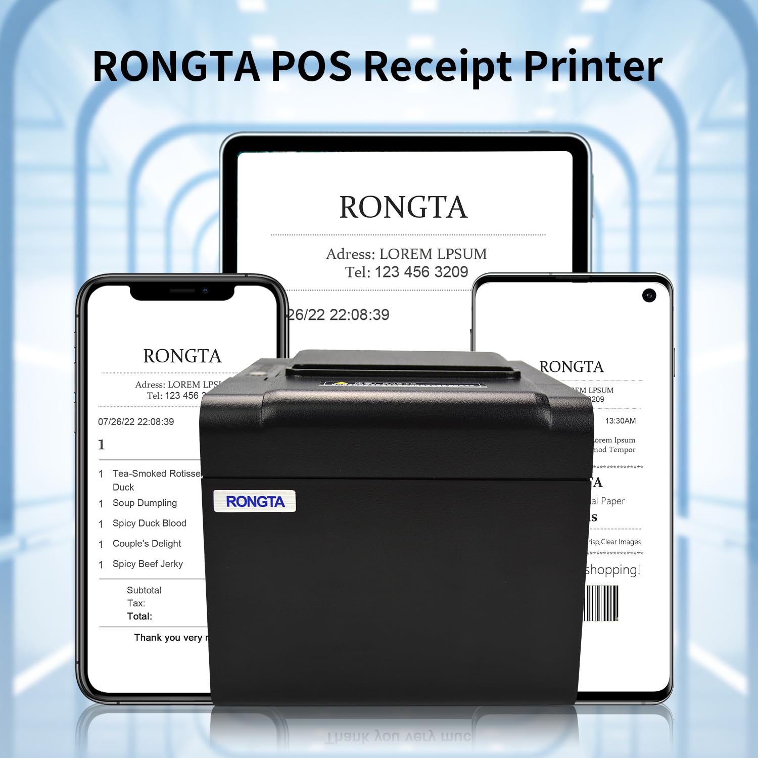 Rongta RP326-USE 80mm Thermal POS Receipt Printer with Auto Cutter - ESC/POS Compatible, USB/Serial/Ethernet Connectivity - Ideal for Restaurants, Retail Stores & Small Business Receipt Printing