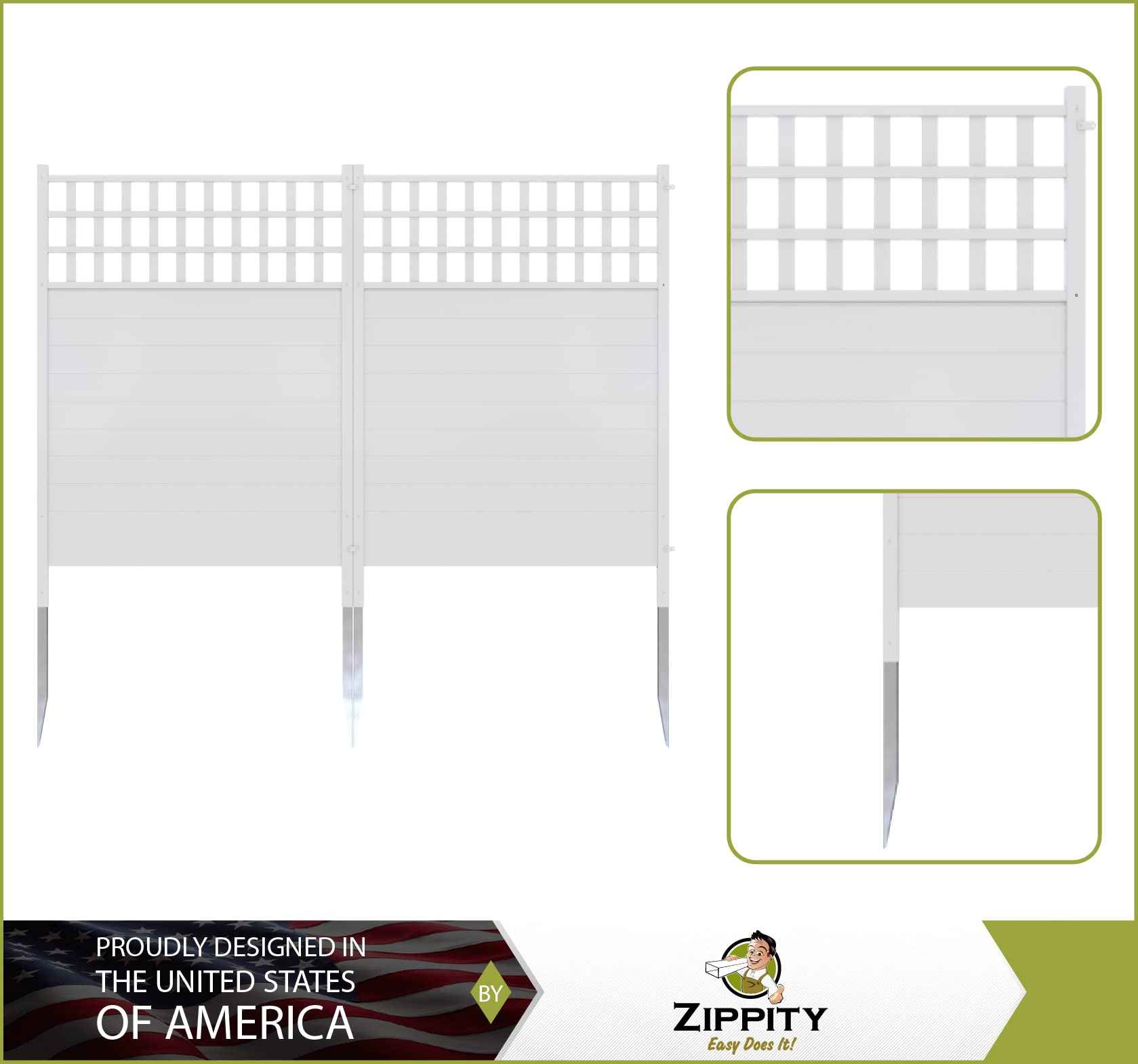 44in H x 42in W (2 Panels) No Dig Zippity Keswick White Vinyl Privacy Fence Screen Kit - Outdoor Yard Fencing, Trash Can Enclosure & AC Unit Cover - Easy Installation for Patio, Garden & Pool Areas