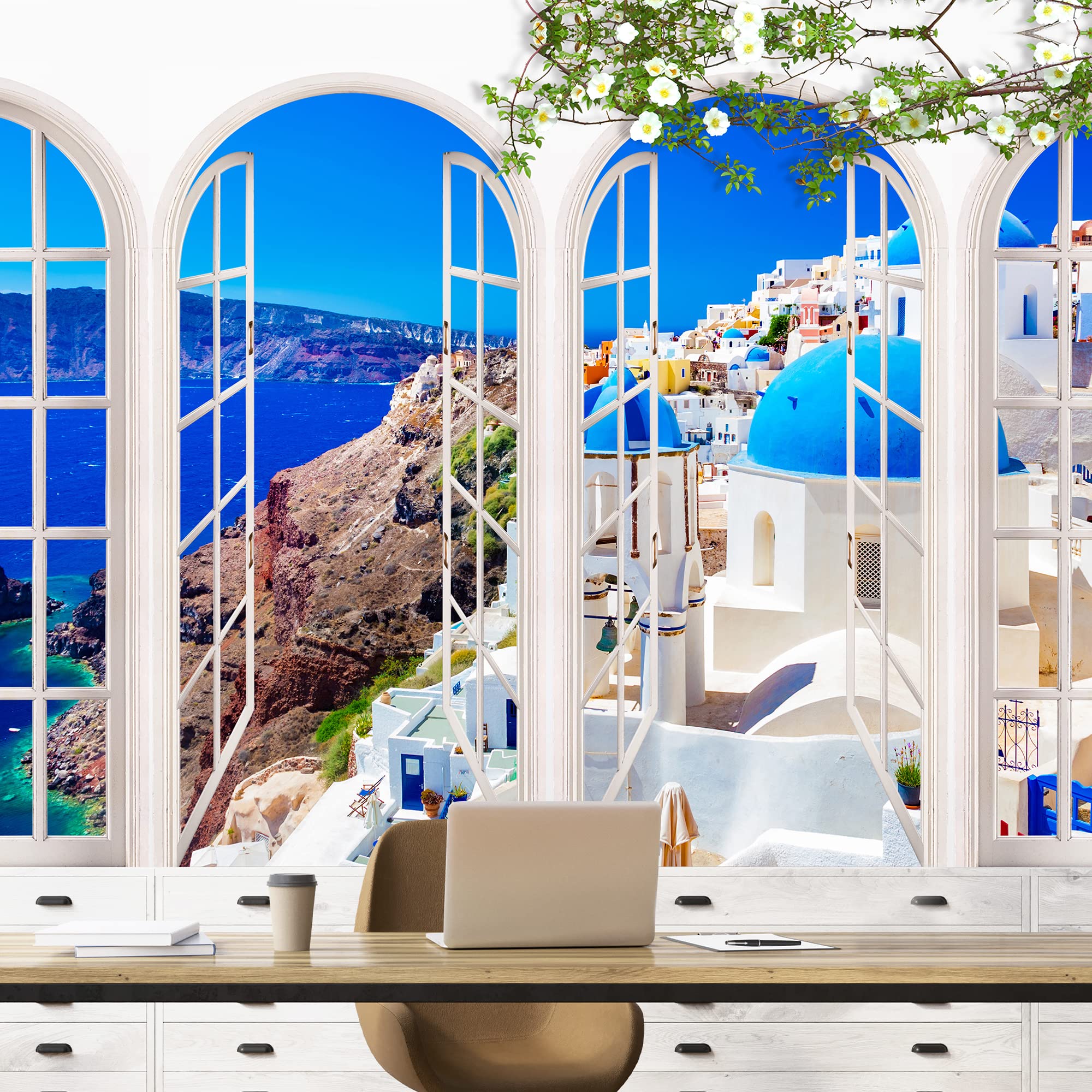 French Window Design Removable Peel and Stick Wallpaper - 66x96 Inches Wall Mural for Bedroom Decor | Perfect for Home, Apartment, and Office Wall Covering