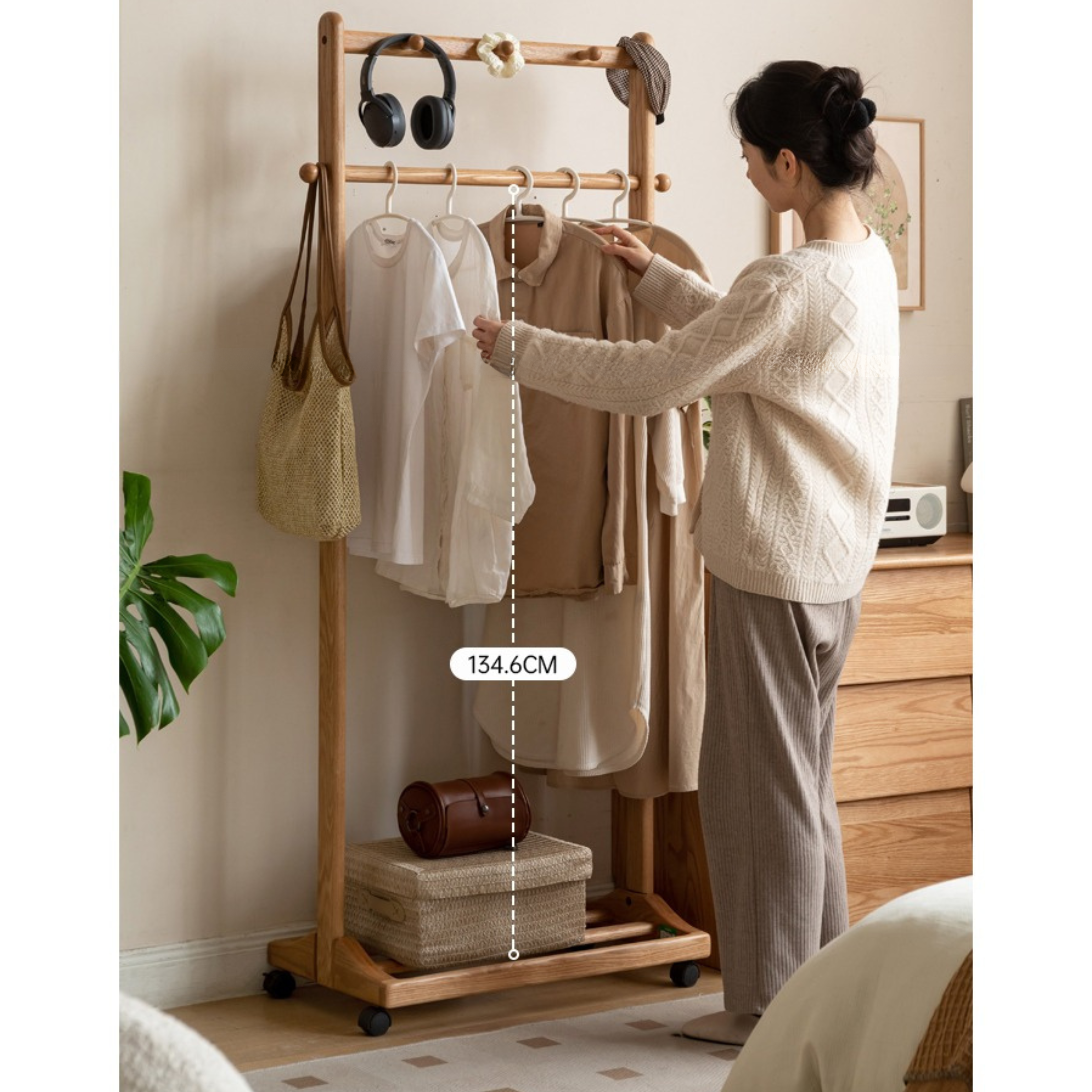 Premium Solid Oak & Birch Wood Wall Hanger - Adjustable Coat Rack for Jackets, Hats & Bags - Perfect for Entryway, Bedroom & Closet Organization