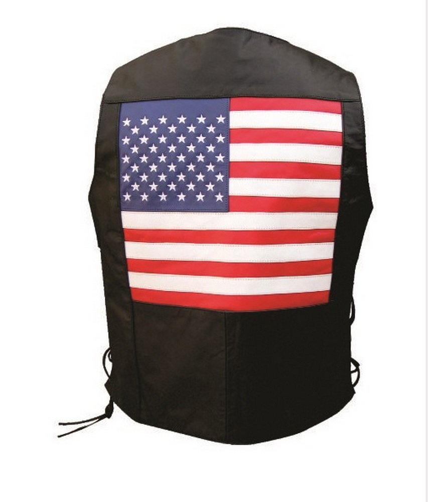 Men's AL2218 USA Flag Vest with Adjustable Side Laces - Small Black | Patriotic Outdoor Wear for Hiking, Festivals & 4th of July Celebrations