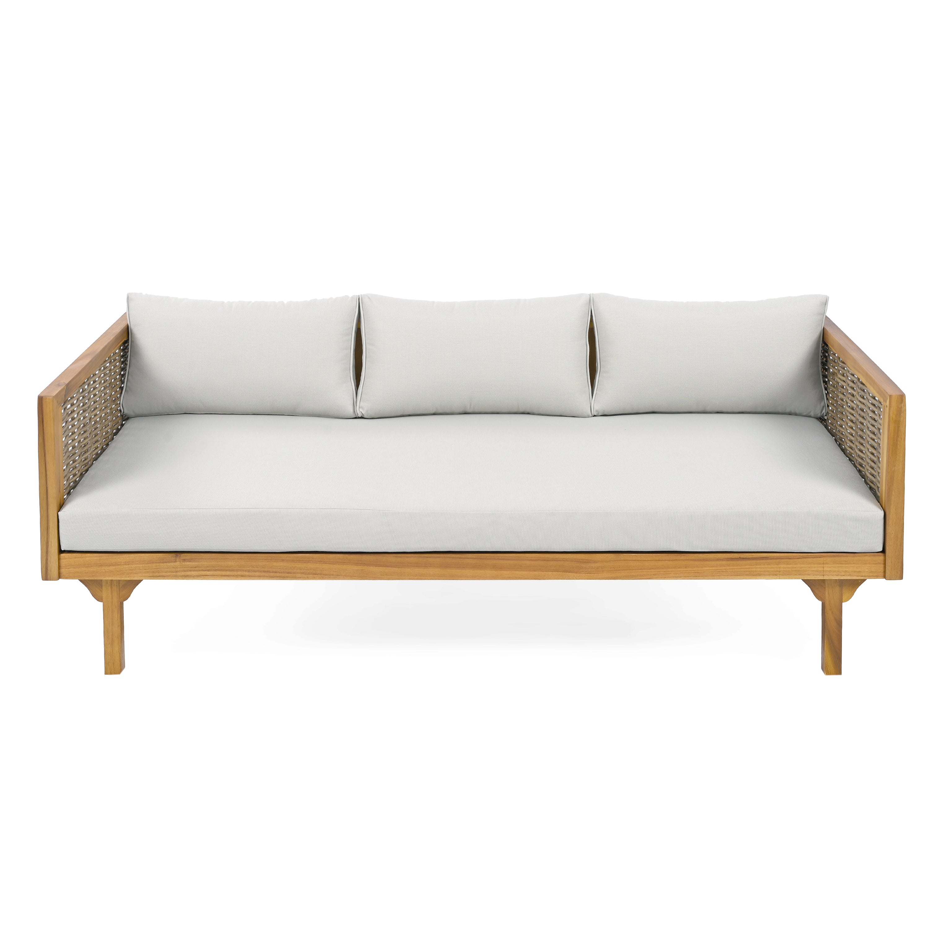 CLAREMONT 3-Seater Rattan Arm Daybed with Light Grey Cushion - Perfect for Patio, Sunroom or Outdoor Lounge Relaxation