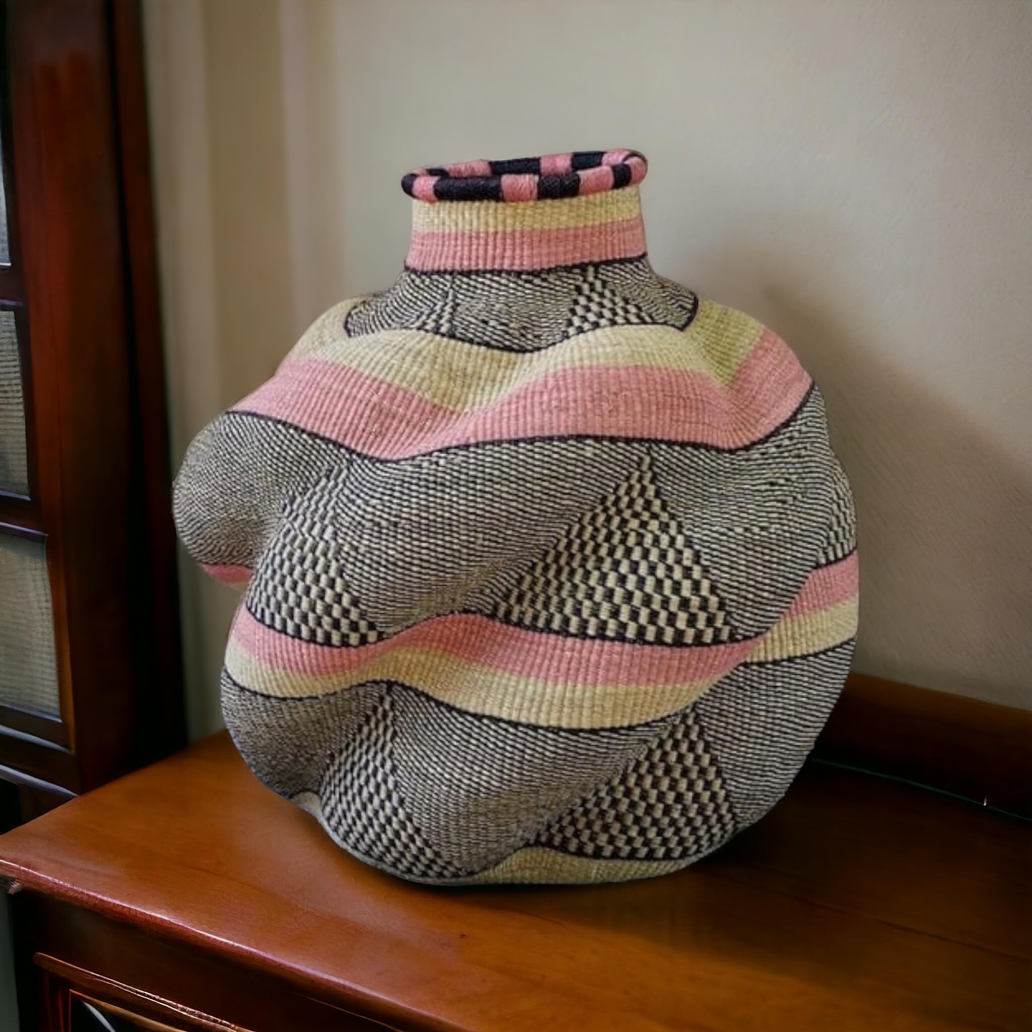 16x18 Inch Wicker Round Basket - African Rattan Storage Basket for Plants, Home Decor & Organizing - Medium Bolga Basket for Living Room, Bedroom, or Office