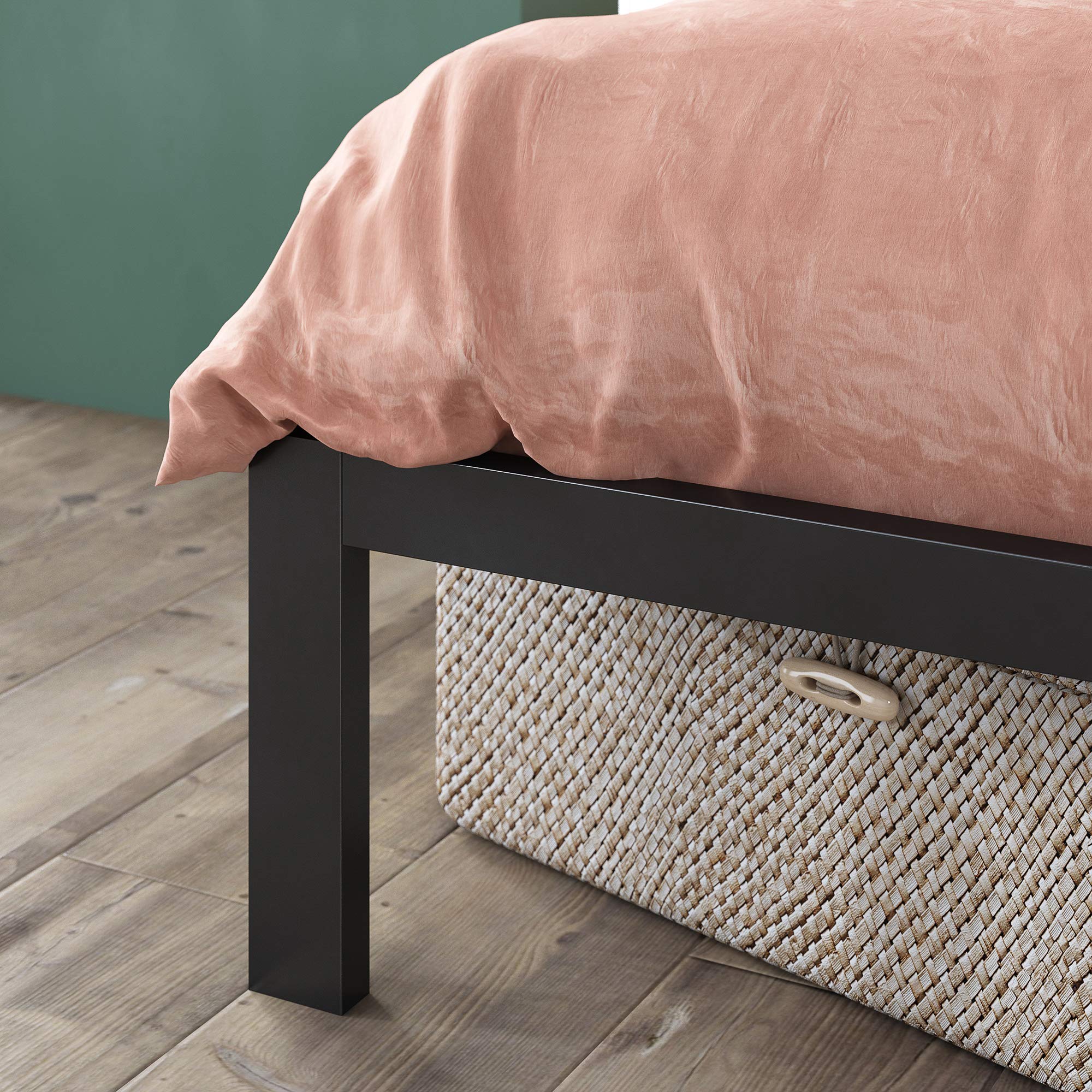 Zinus 15 Inch Mia Queen Metal Bed Frame with Wood Slat Support - No Box Spring Needed, Easy Assembly Minimalist Platform Bed with Underbed Storage - Perfect for Small Spaces & Guest Rooms (Queen Size)
