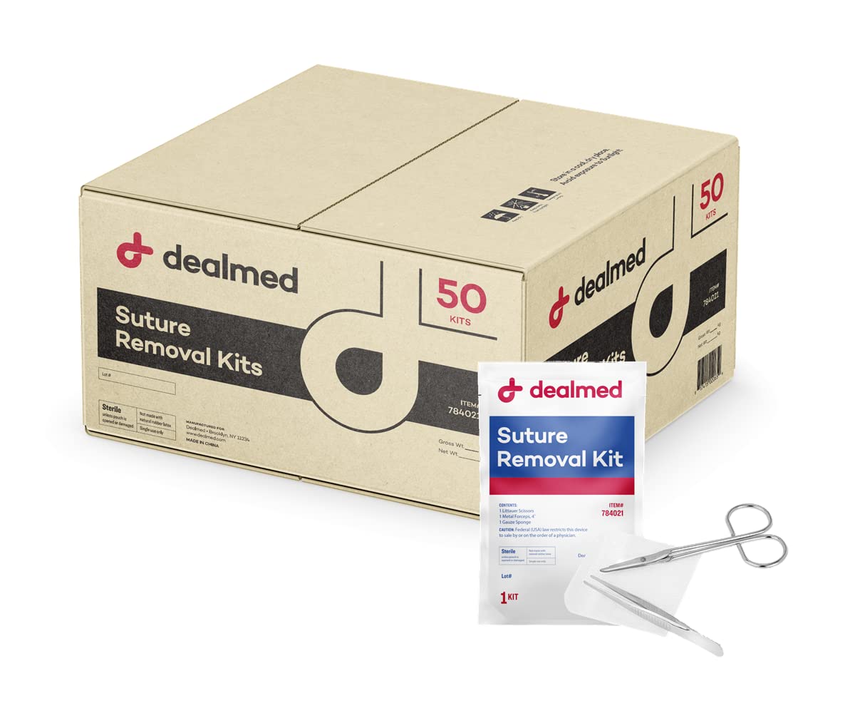 **Dealmed Sterile Suture Removal Kit - Single-Use with Scissors, Forceps & Gauze Sponges - Essential for Hospitals, Clinics & Home Care (50 Kits) - Perfect for Post-Surgery Wound Care & First Aid**