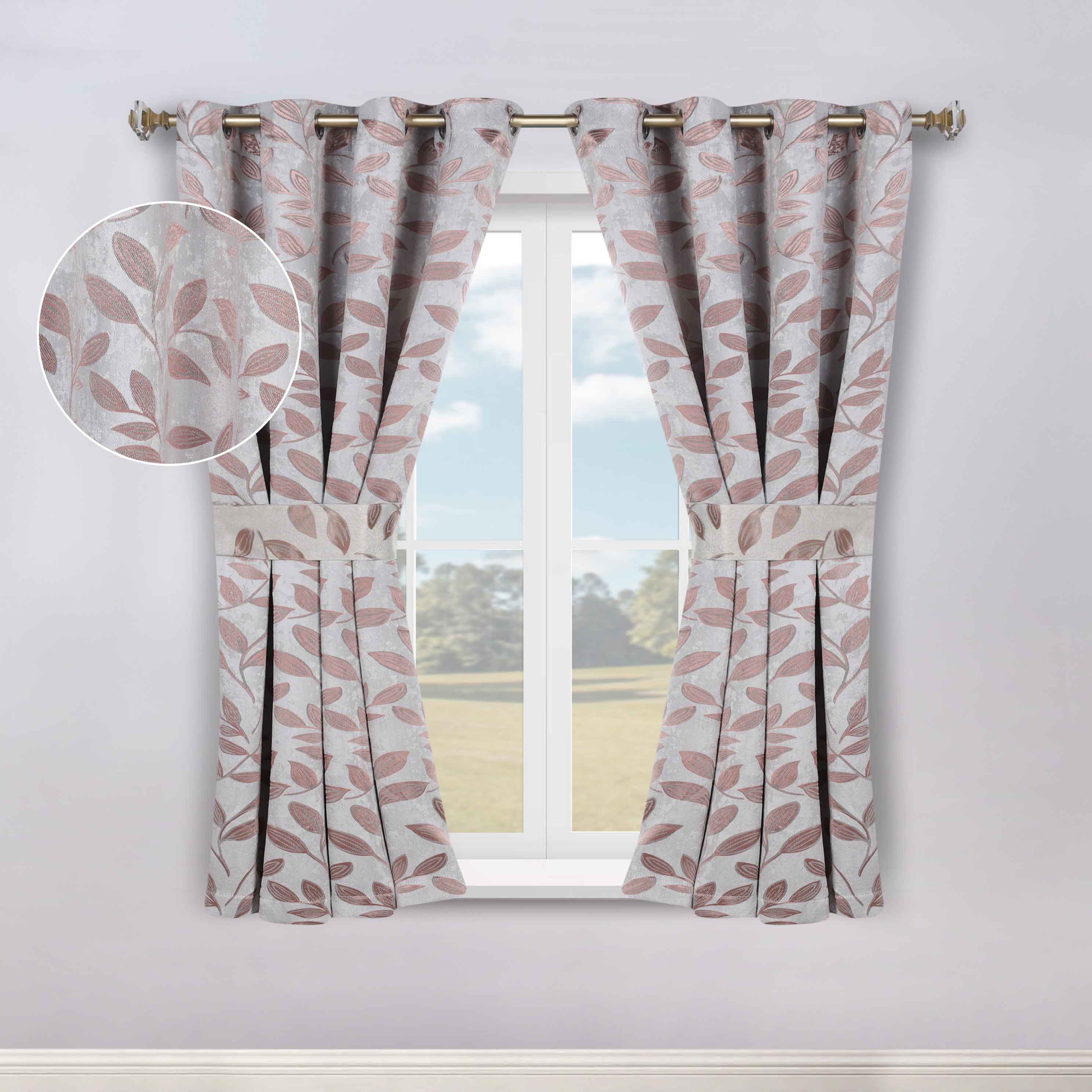 Blackout Curtains for Bedroom - Set of 2 Panels, 100% Room Darkening Thermal Insulated Drapes with Leaves Pattern - Perfect for Nursery, Home Theater & Light Sleepers