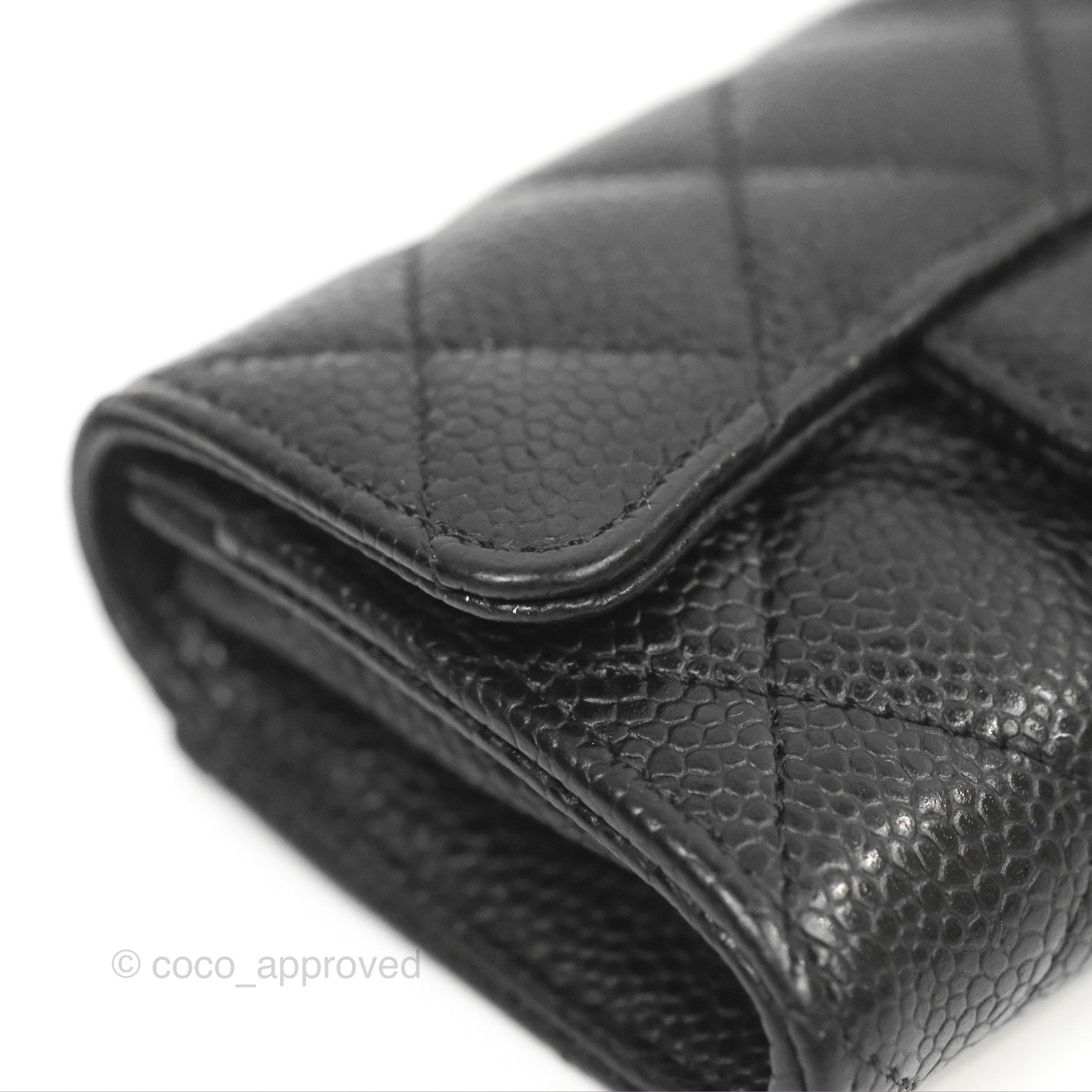 Chanel Classic Flap Card Holder Wallet - Black Caviar Leather with Silver Hardware | Luxury Compact Wallet for Women | Perfect for Everyday Use, Travel & Gift Giving