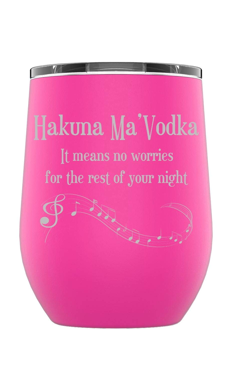 Laser Engraved Hakuna Matata Stainless Steel Tumbler with Splash Proof Lid & 2 Straws - Triple Wall Vacuum Insulated Coffee Mug for Travel, Camping, Office - Powder Coated Stemless Pink Cup - Perfect for Iced Coffee, Tea & Cold Drinks