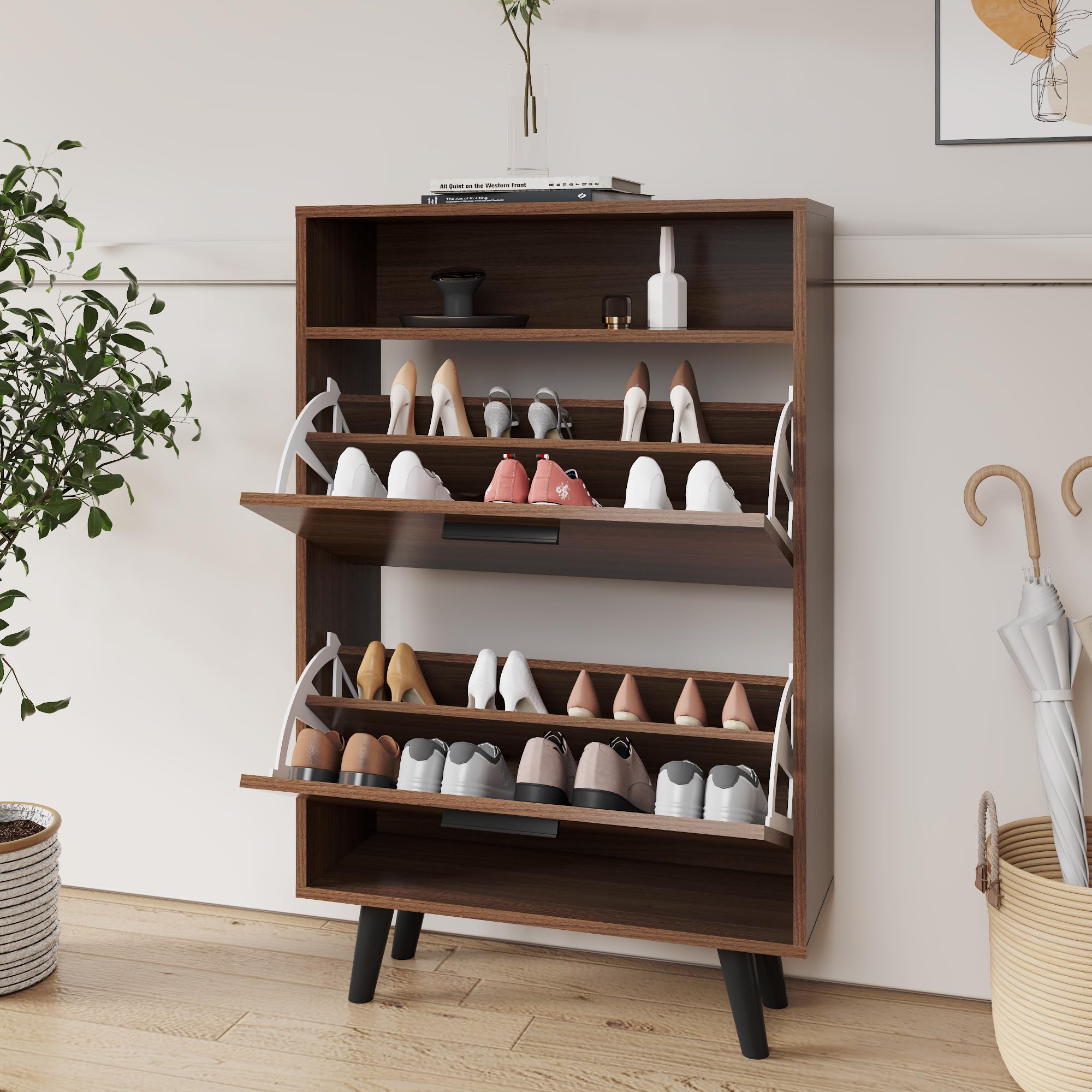 WAHEY Shoe Cabinet with 2 Flip Drawers - Freestanding Shoe Rack with Legs for Entryway, Closet & Bedroom Organization - FSSR013