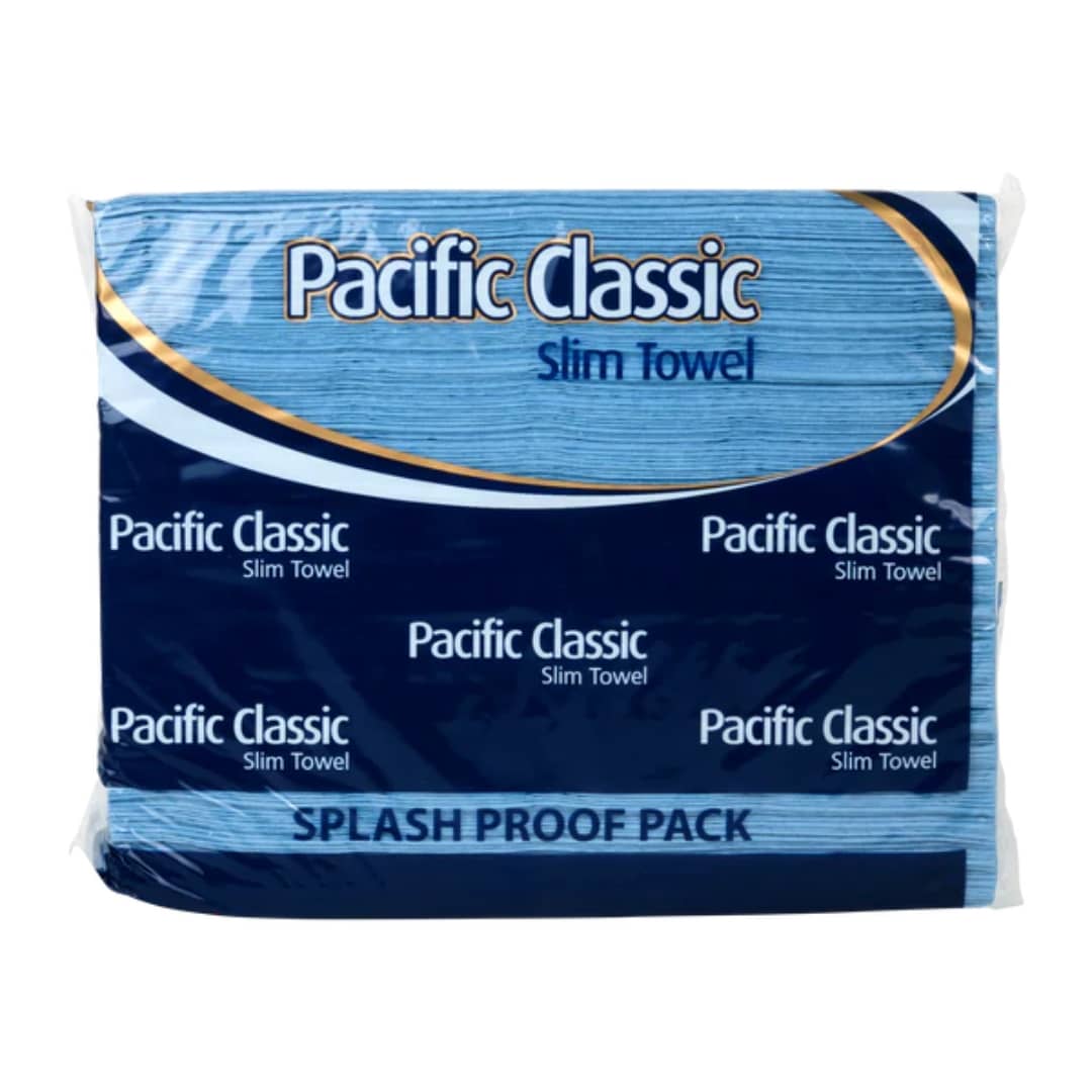 Pacific Classic Slim Towel - 200 Sheets Per Pack, Blue (Carton of 18) | Ultra-Absorbent Disposable Towels for Home, Gym & Travel