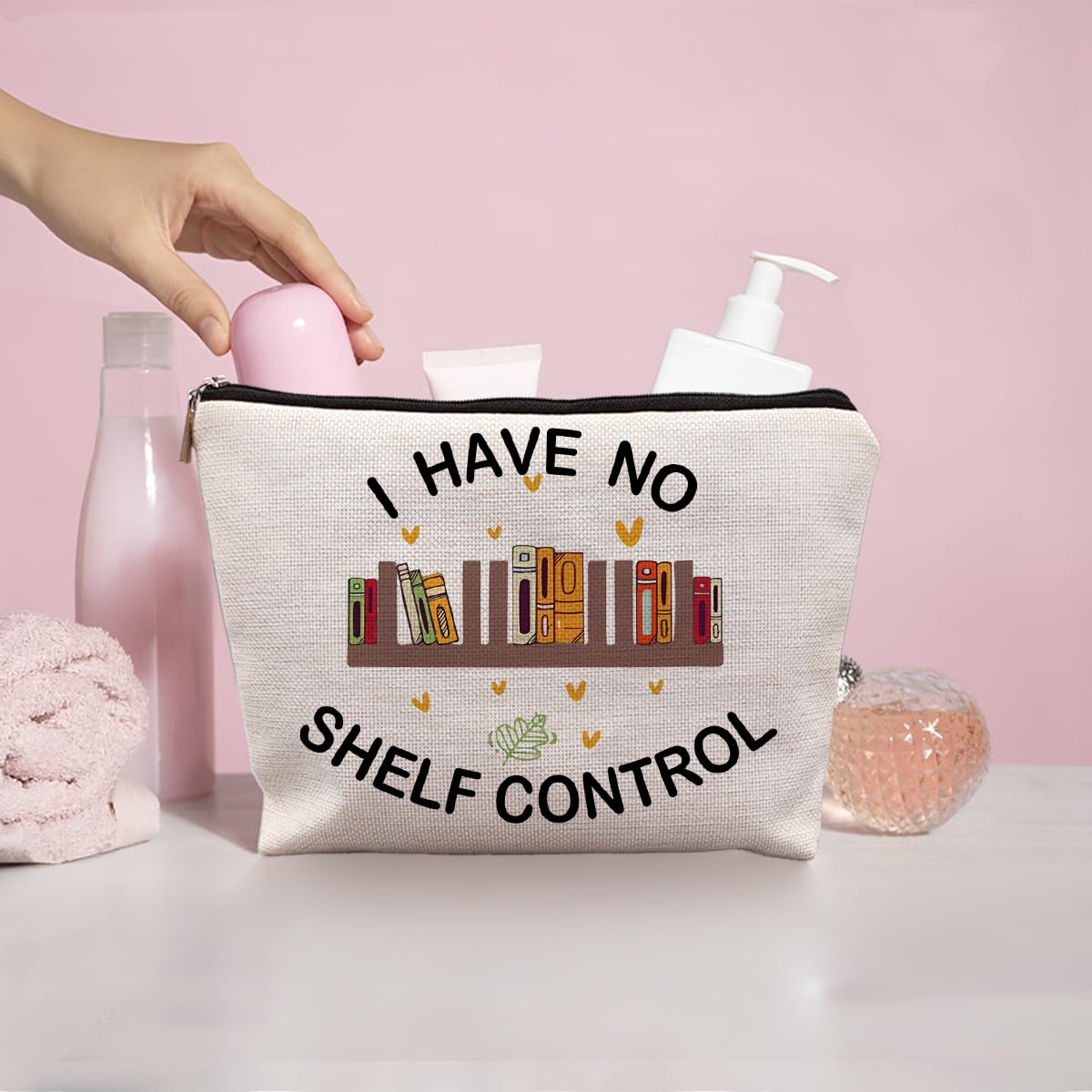 Book Lovers Canvas Makeup Bag - Perfect Gift for Bookworms, Readers & Bibliophiles - 'I Have No Self Control' Book-Themed Cosmetic Pouch - Ideal for Travel, Daily Use & Book Club Meetings