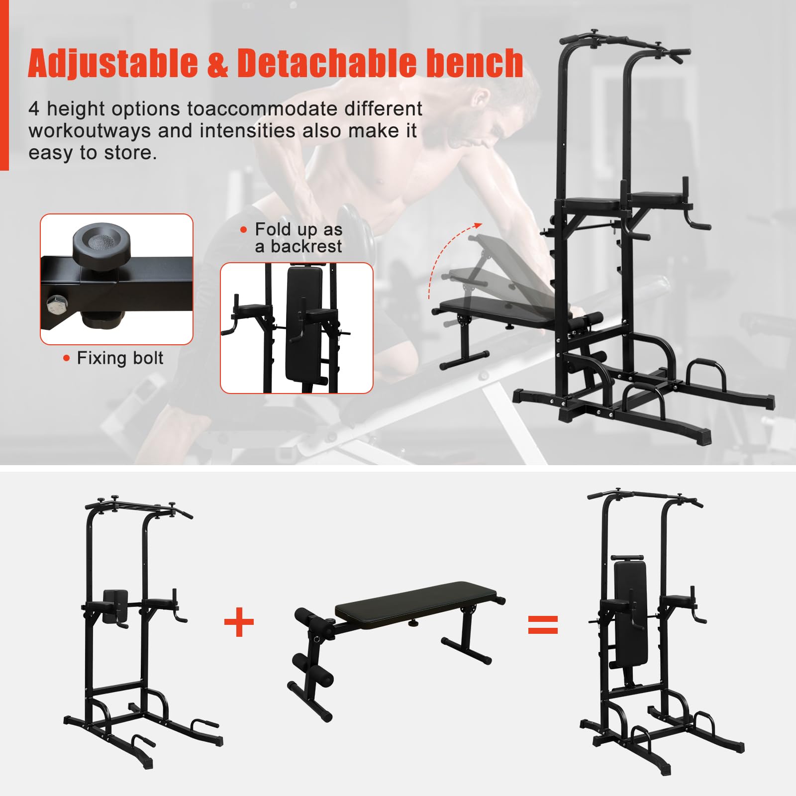 Adjustable Height Dip Bar Station - Heavy Duty Home Gym Equipment for Full Body Strength Training, Pull Up Bar & Multi-Function Dip Station - Perfect for Triceps Dips, Calisthenics & Home Workouts (Ideal for Garage Gym & Small Spaces)