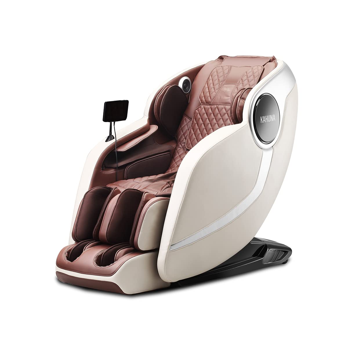 Kahuna Chair EM-Arete Ivory/Brown - 3D Full-Body Zero Gravity Massage Chair with Auto Footrest, Passive Stretching, Foot Reflexology, Bluetooth Speakers & Heating - Perfect for Home Relaxation & Stress Relief