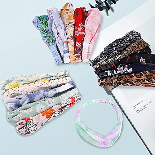 FAMEZA 12 Pcs Bohemian Headbands - Soft Knotted Elastic Hair Wraps with Floral Print, Criss Cross Stretchable Hair Accessories for Women & Girls - Perfect for Yoga, Beach, Festivals & Everyday Style