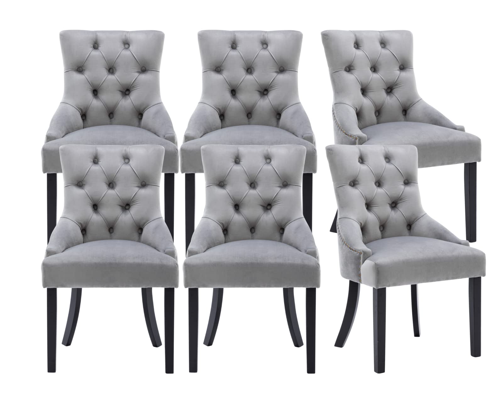 Shunzhi Velvet Dining Chairs Set of 6 - Mid Century Modern Tufted Upholstered Chairs with Nailhead Trim, Elegant Farmhouse Vintage Style for Kitchen, Dining Room, Cafe & Home Decor (Grey) - Perfect for Entertaining, Family Dinners & Cozy Gatherings